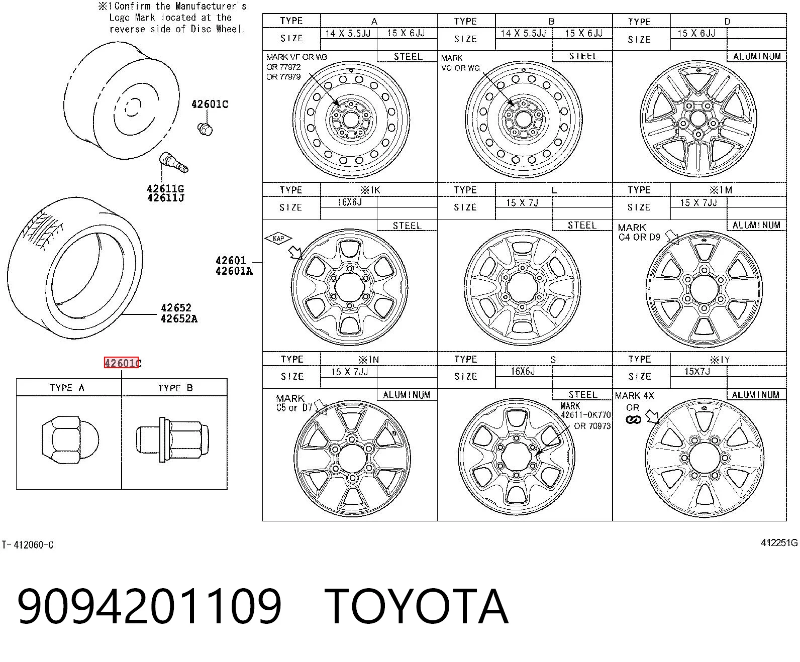 9094201109 Toyota Porca de roda