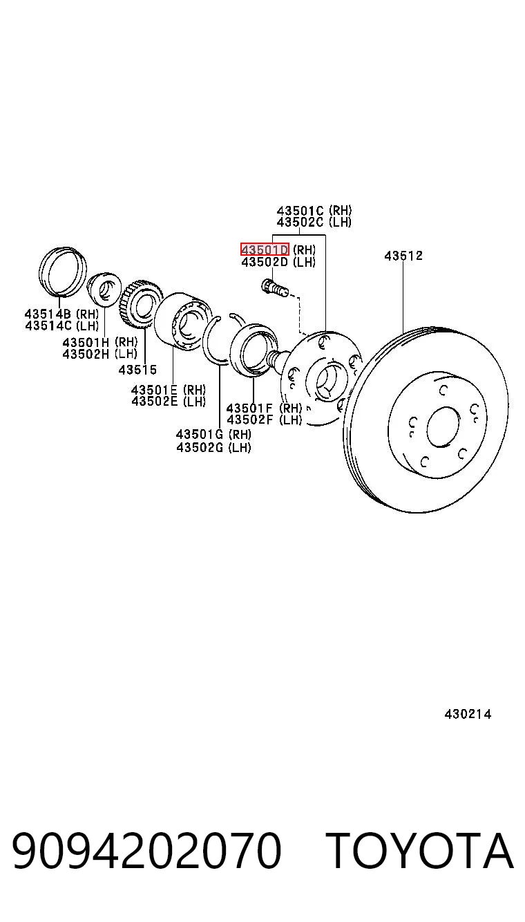 9094202070 Toyota Prego de roda dianteiro
