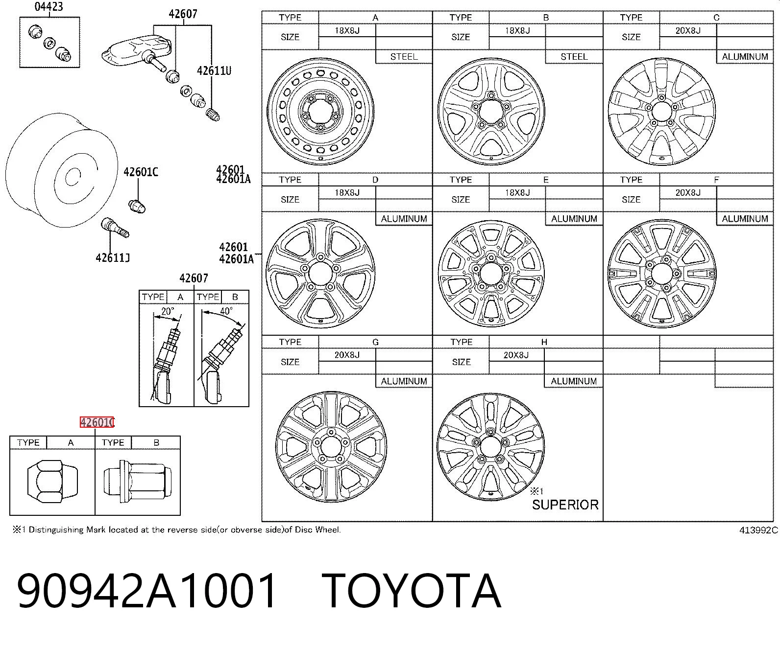 90942A1001 Toyota Porca de roda