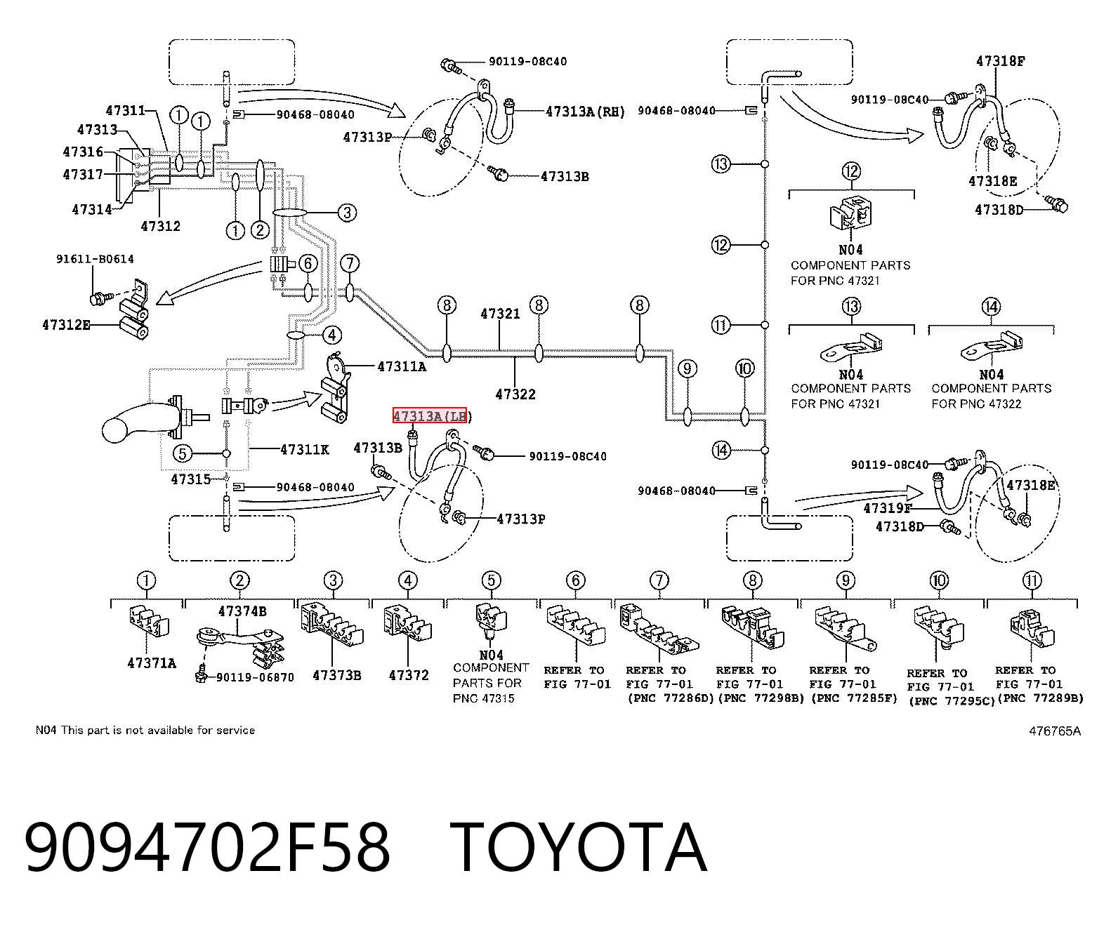9094702F58 Toyota Mangueira do freio dianteira direita