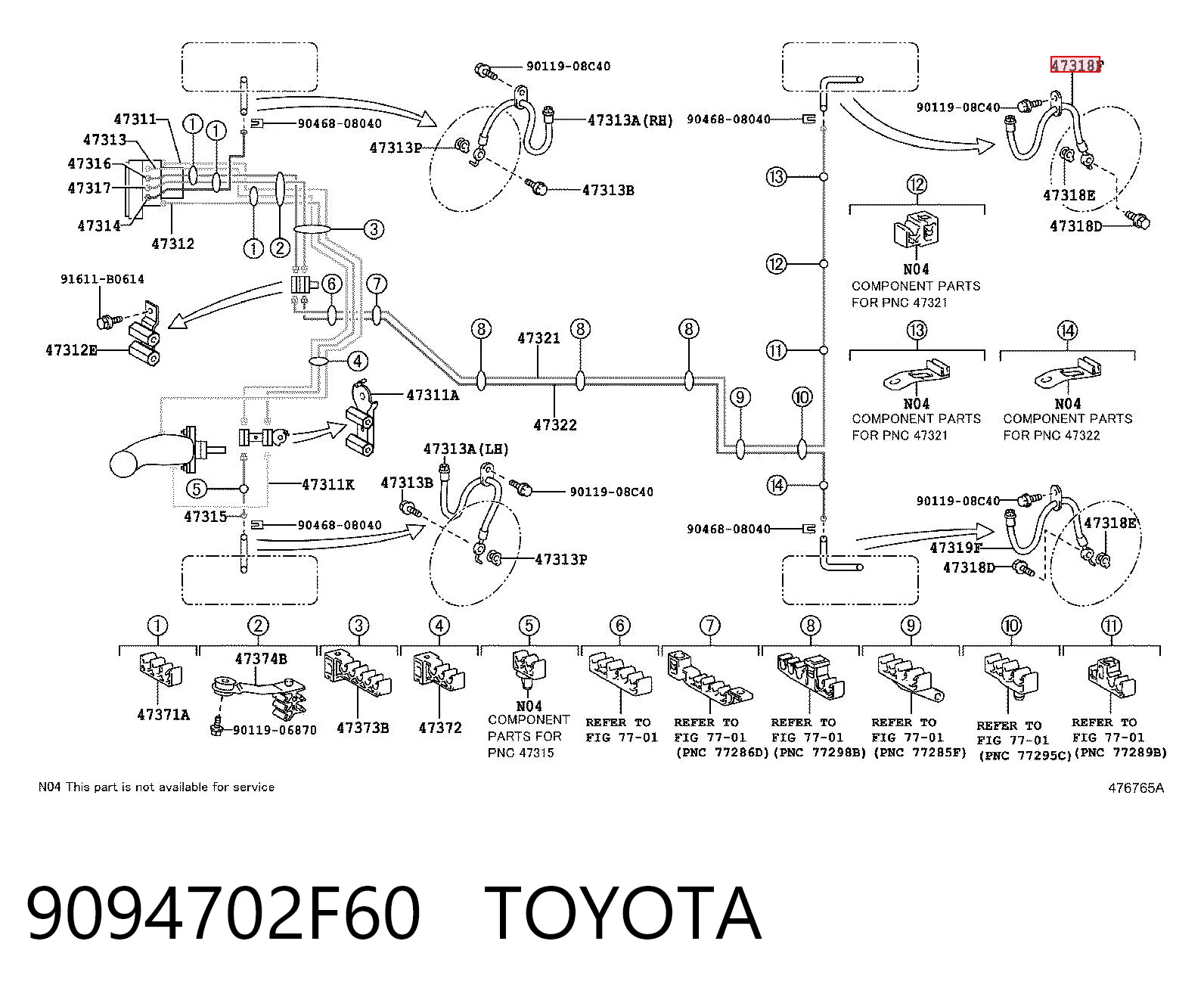 9094702F60 Toyota Mangueira do freio traseira direita