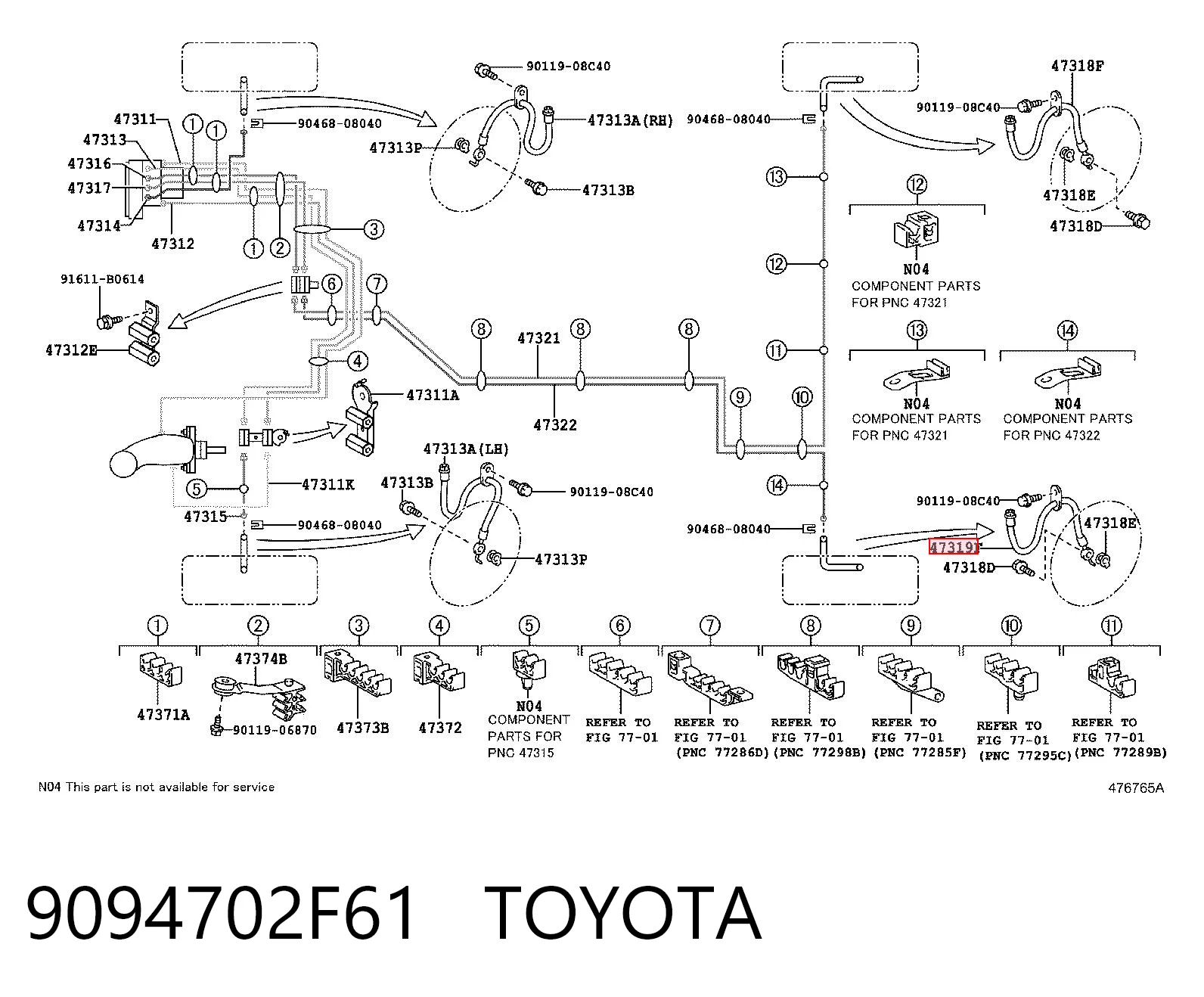 9094702F61 Toyota Mangueira do freio traseira esquerda