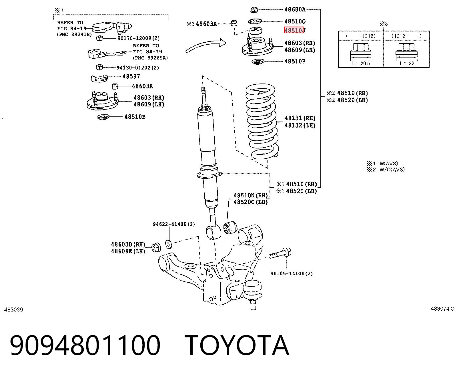 9094801100 Toyota Bucha da haste de amortecedor dianteiro