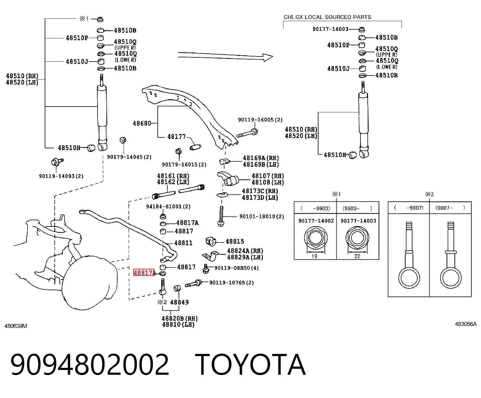 9094802002 Toyota Arruela de bucha da haste de amortecedor dianteiro