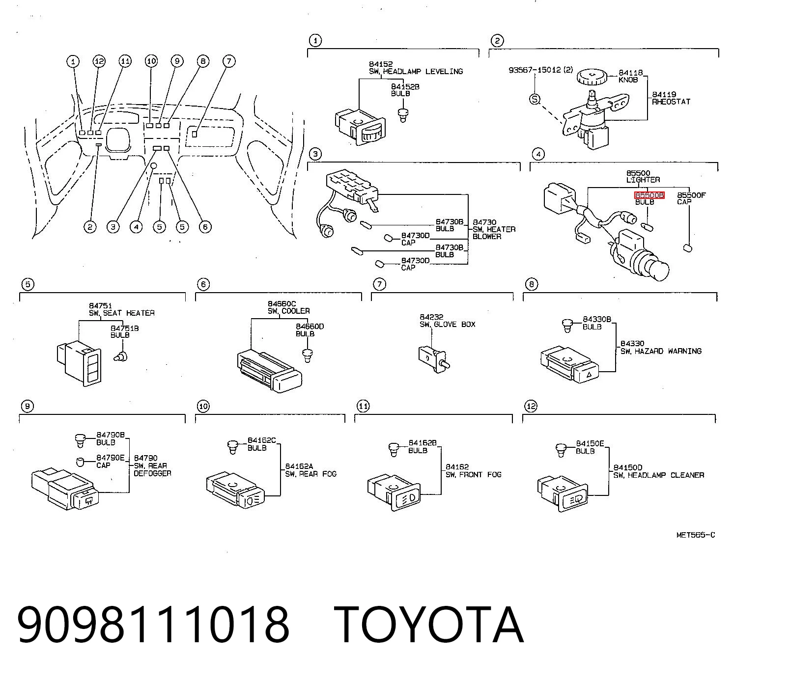 9098111018 Toyota Lâmpada de painel (de painel de dispositivos)