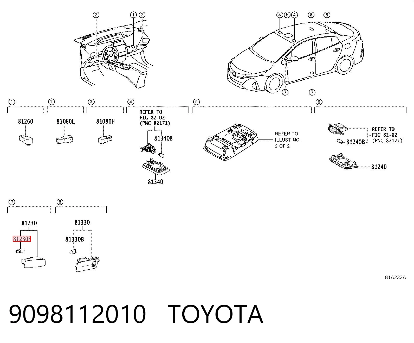 9098112010 Toyota Lâmpada de quebra-luz de iluminação de salão/de cabina