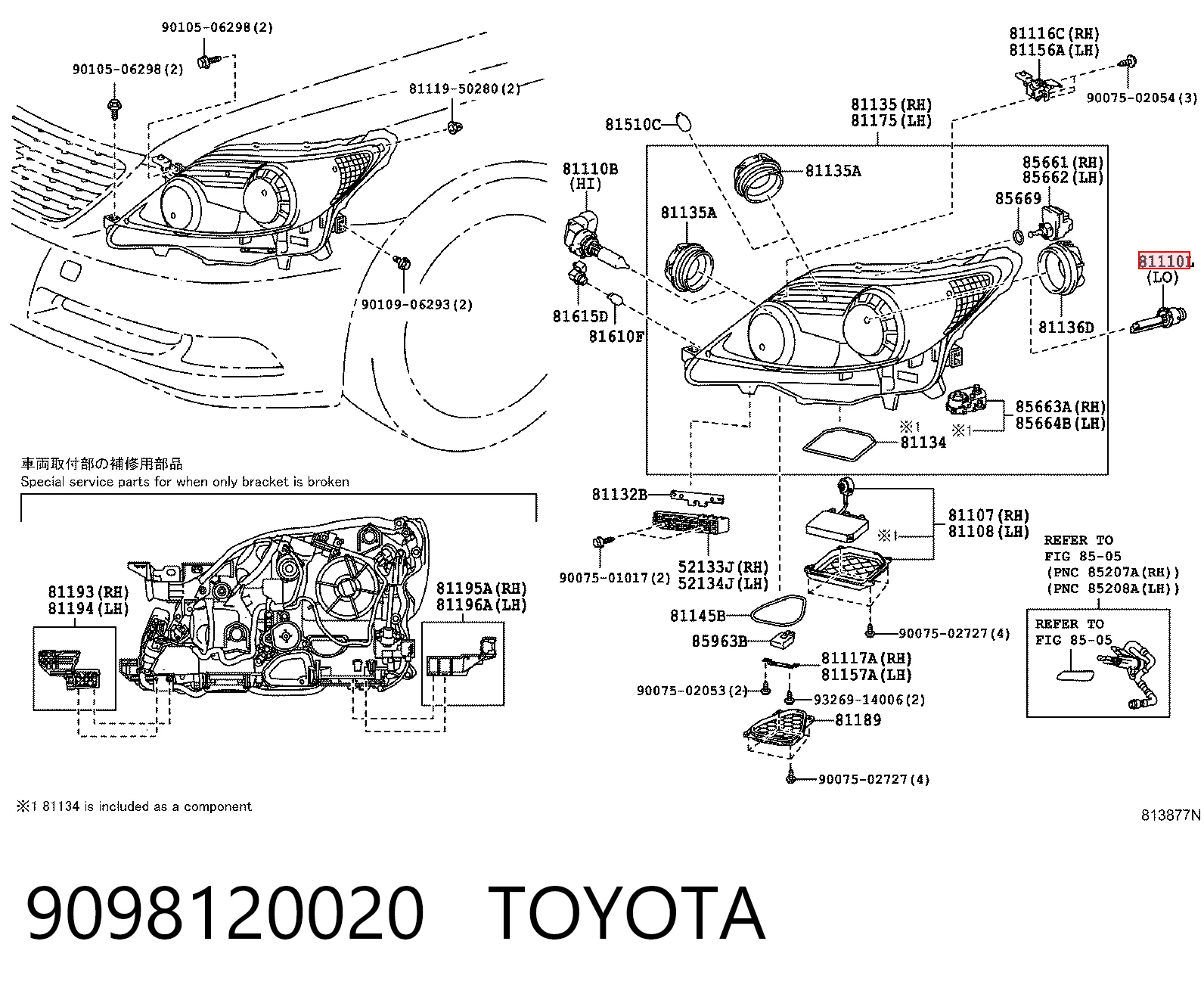 9098120020 Toyota Lâmpada de xénon