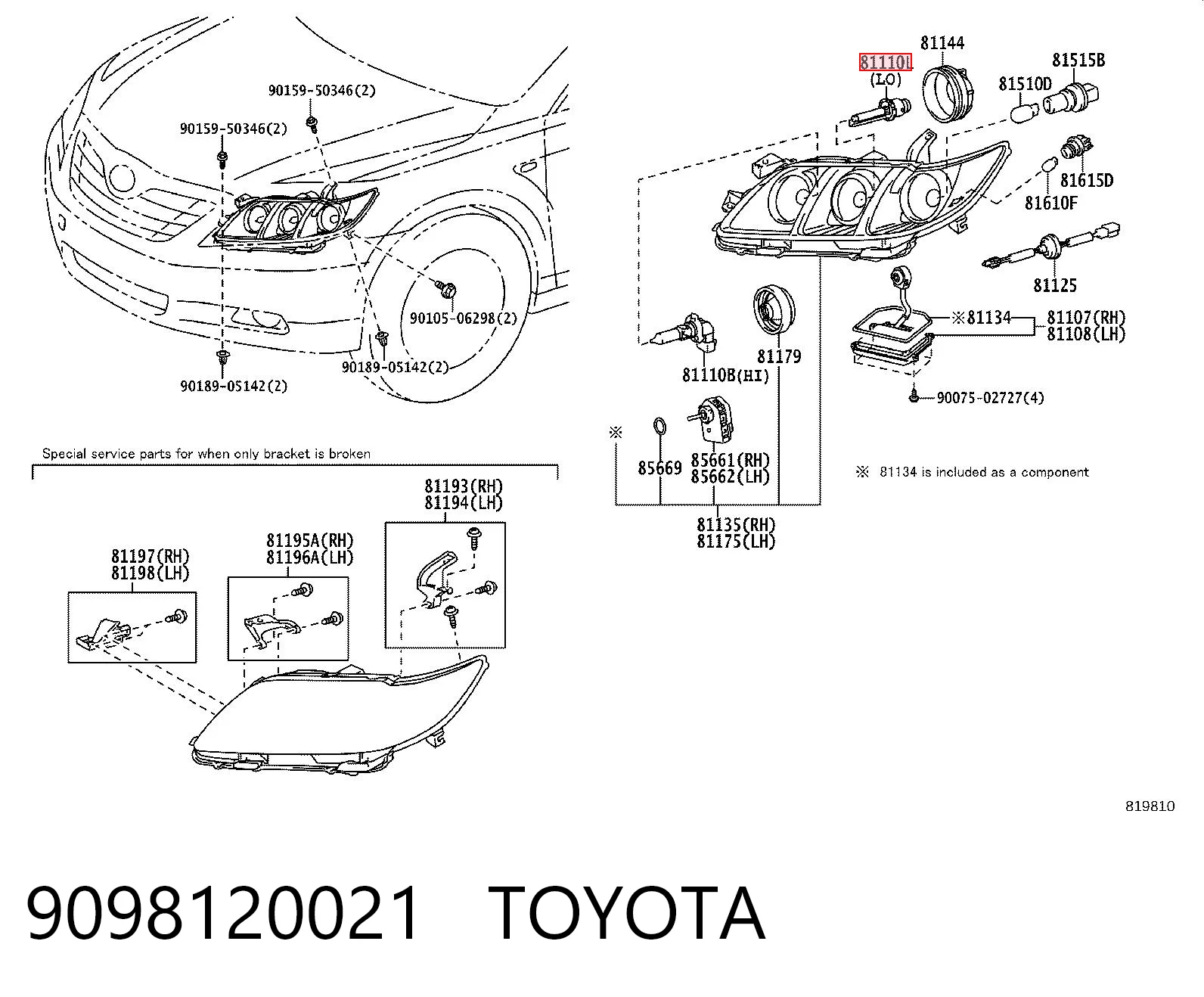 9098120021 Toyota Lâmpada de xénon