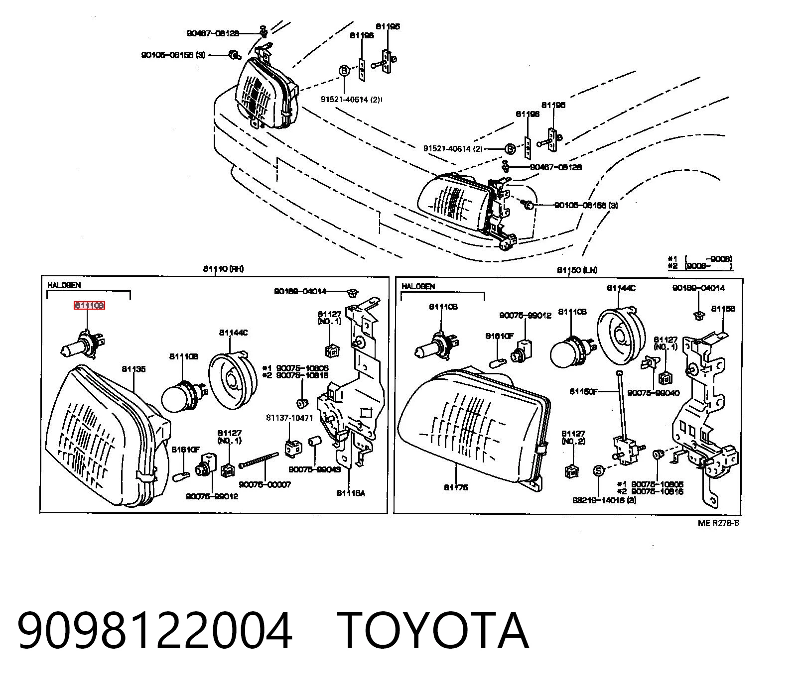 Lâmpada das luzes de nevoeiro para Toyota Hiace H10