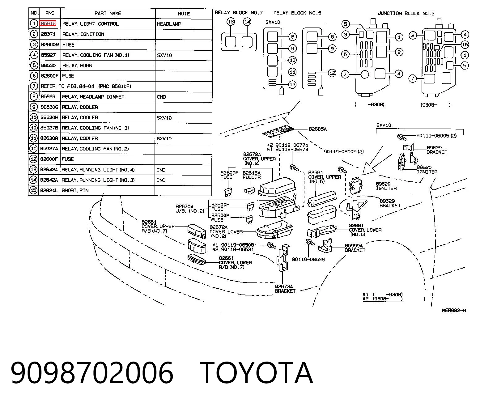 9098702006 Toyota Relê da luz
