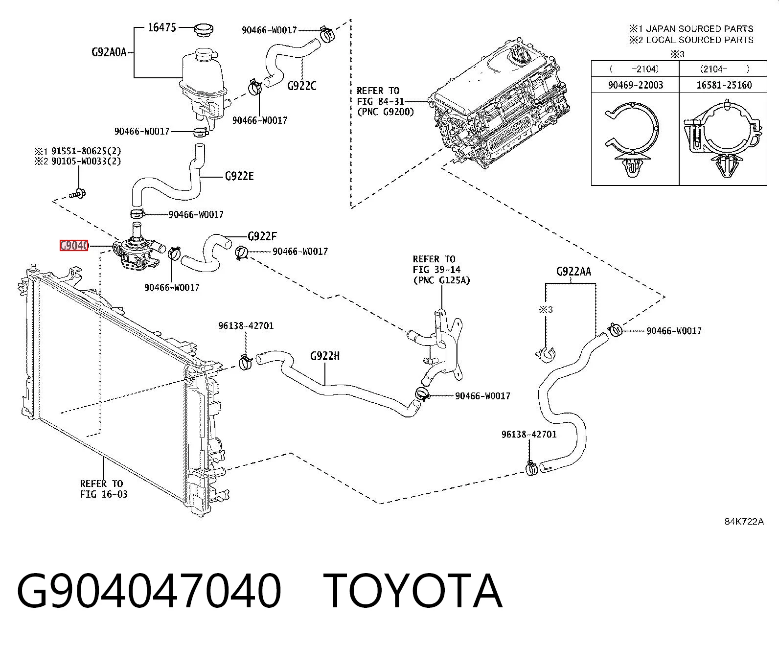 G904047040 Toyota Bomba de água (bomba) de esfriamento, adicional elétrica