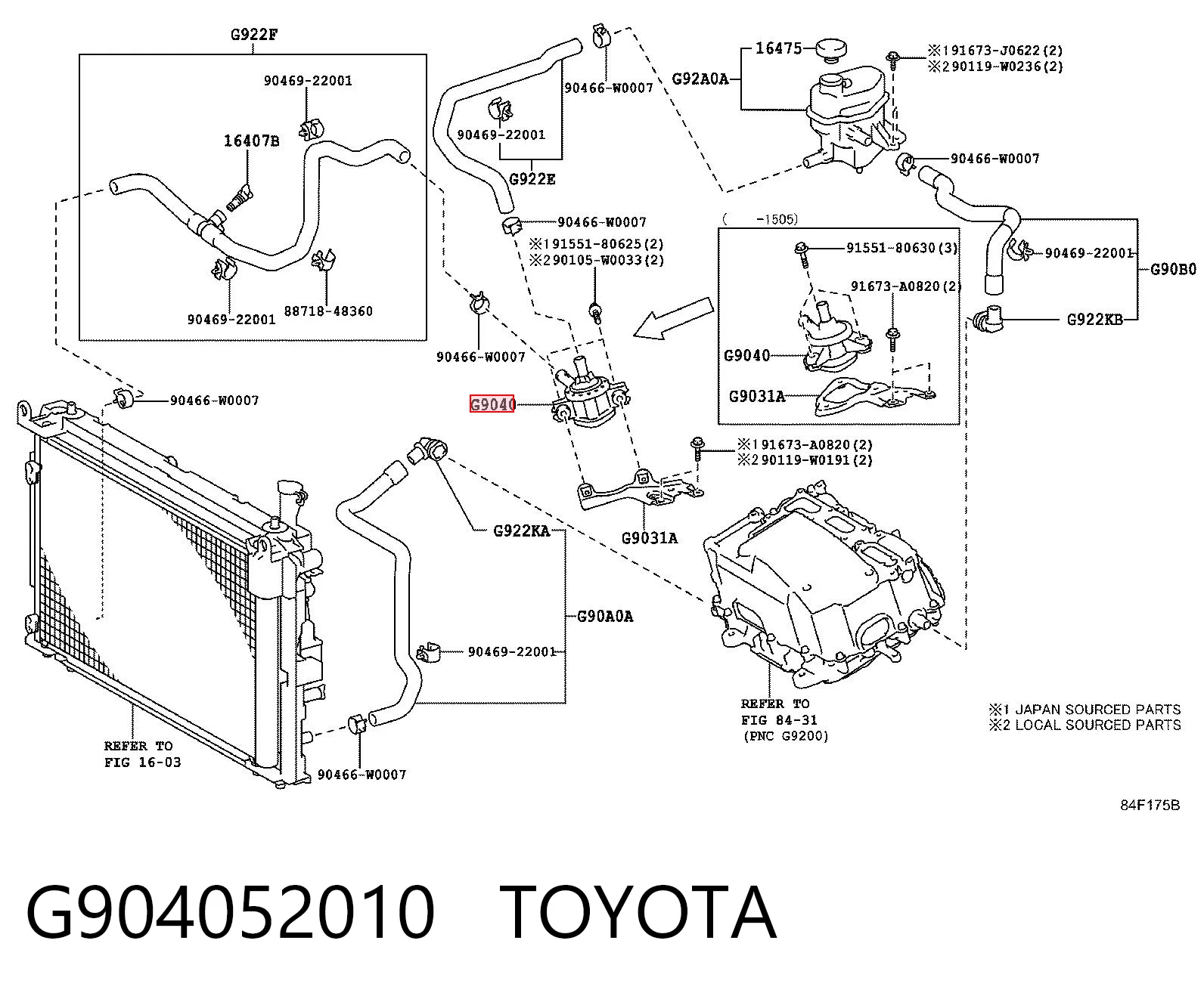 G904052010 Toyota Bomba de água (bomba) de esfriamento, adicional elétrica