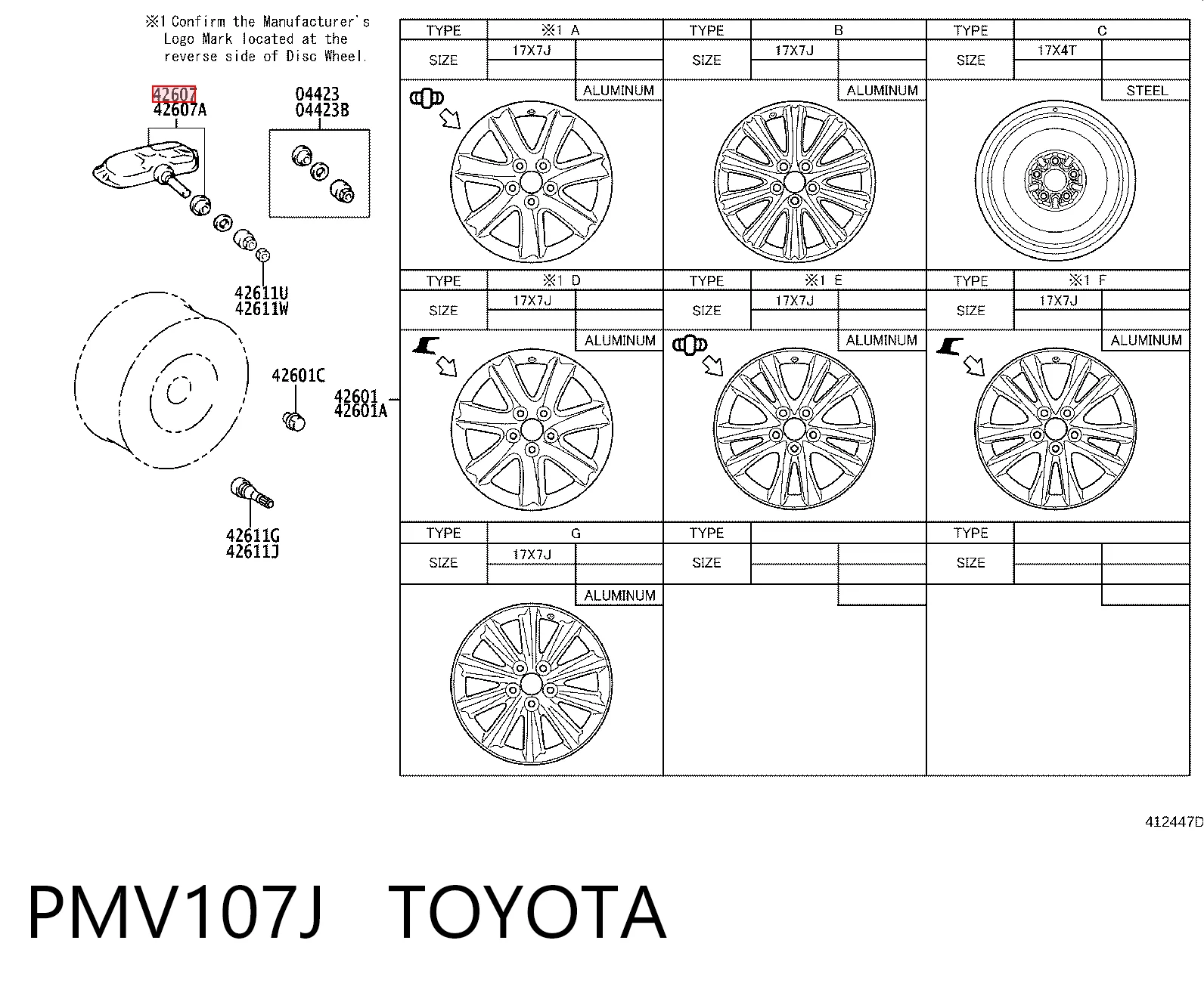 PMV107J Toyota Sensor de pressão de ar nos pneus