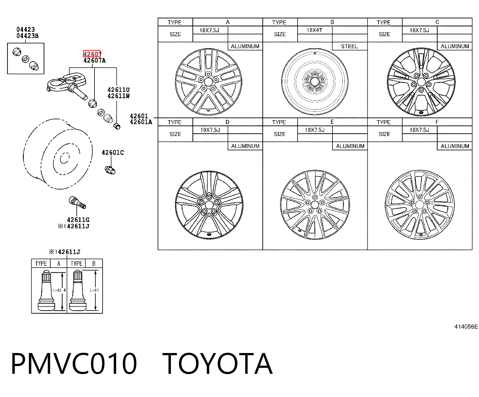 PMVC010 Toyota Sensor de pressão de ar nos pneus