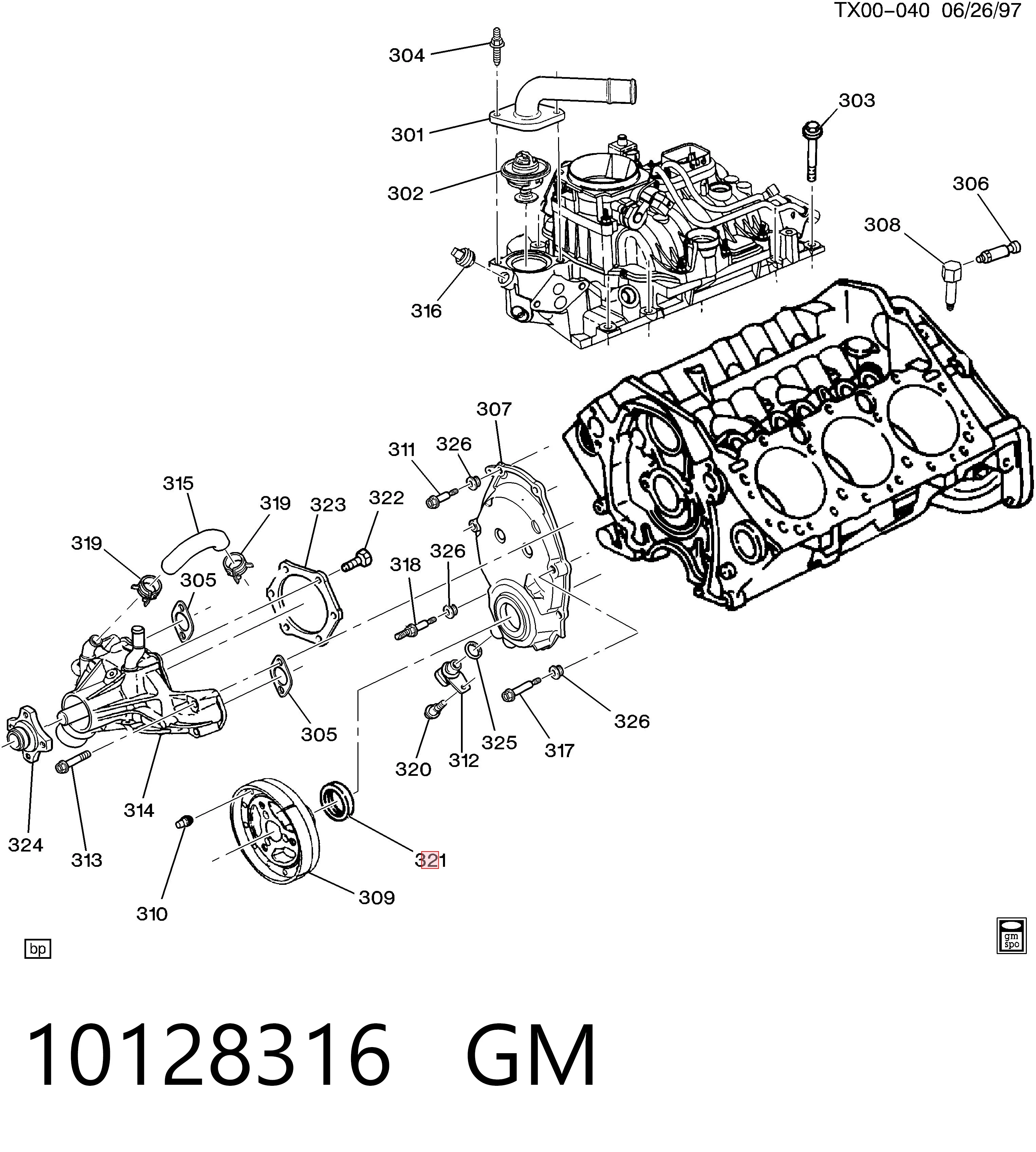 10128316 General Motors Vedação dianteira de cambota de motor