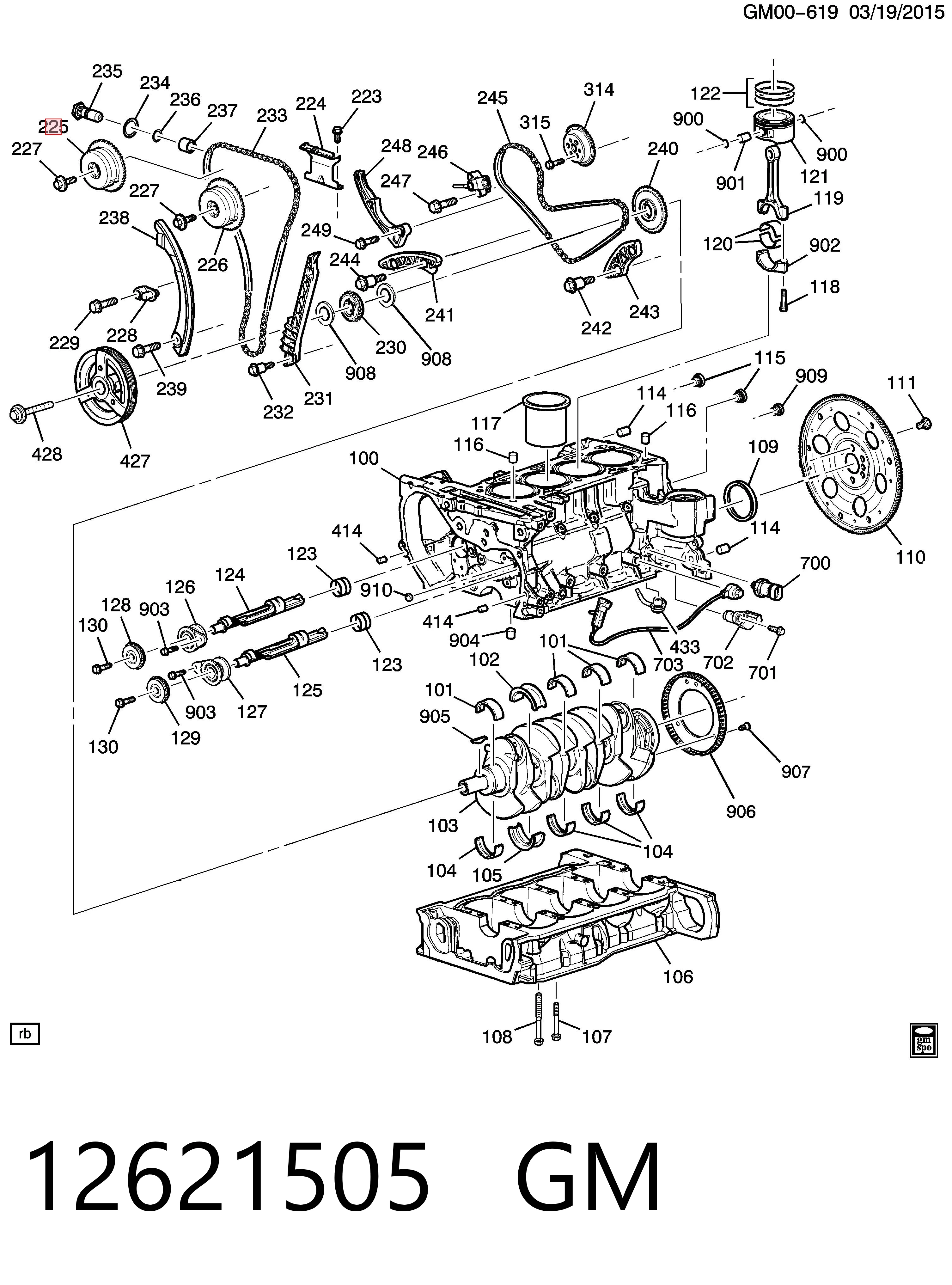 12621505 General Motors Engrenagem de cadeia de roda dentada da árvore distribuidora de escape de motor