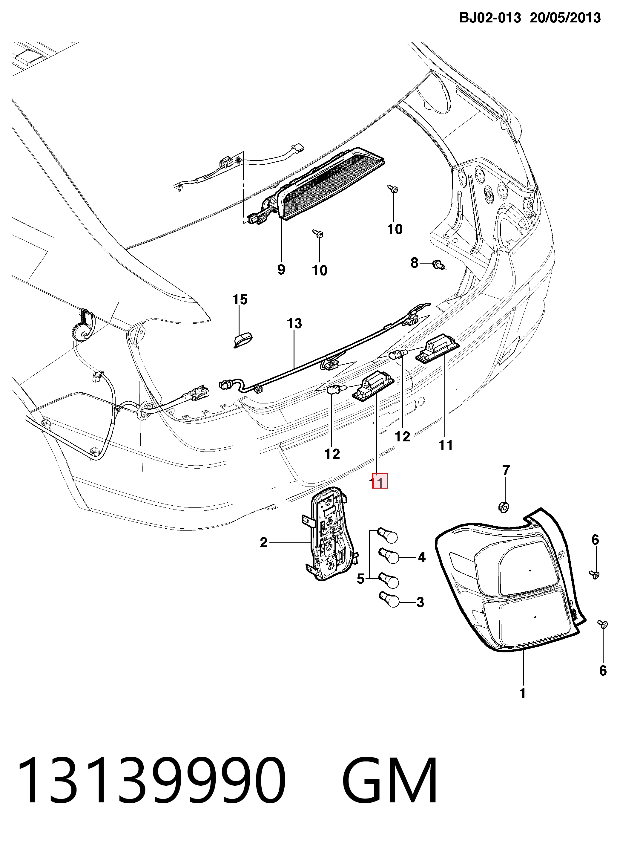 Lanterna da luz de fundo de matrícula traseira Opel Astra H L35