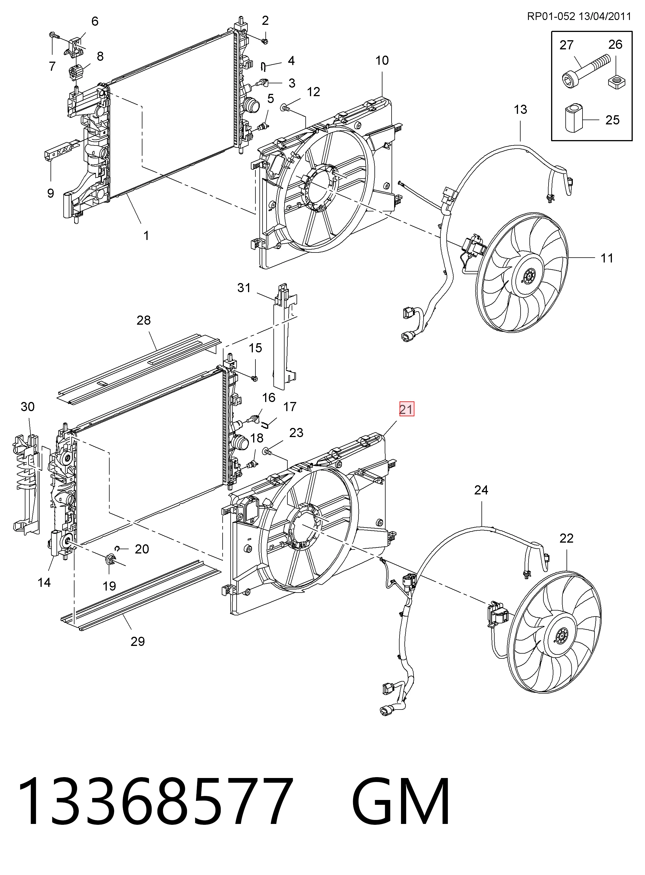 Ventilador elétrico de esfriamento montado (motor + roda de aletas) para Opel Zafira C P12