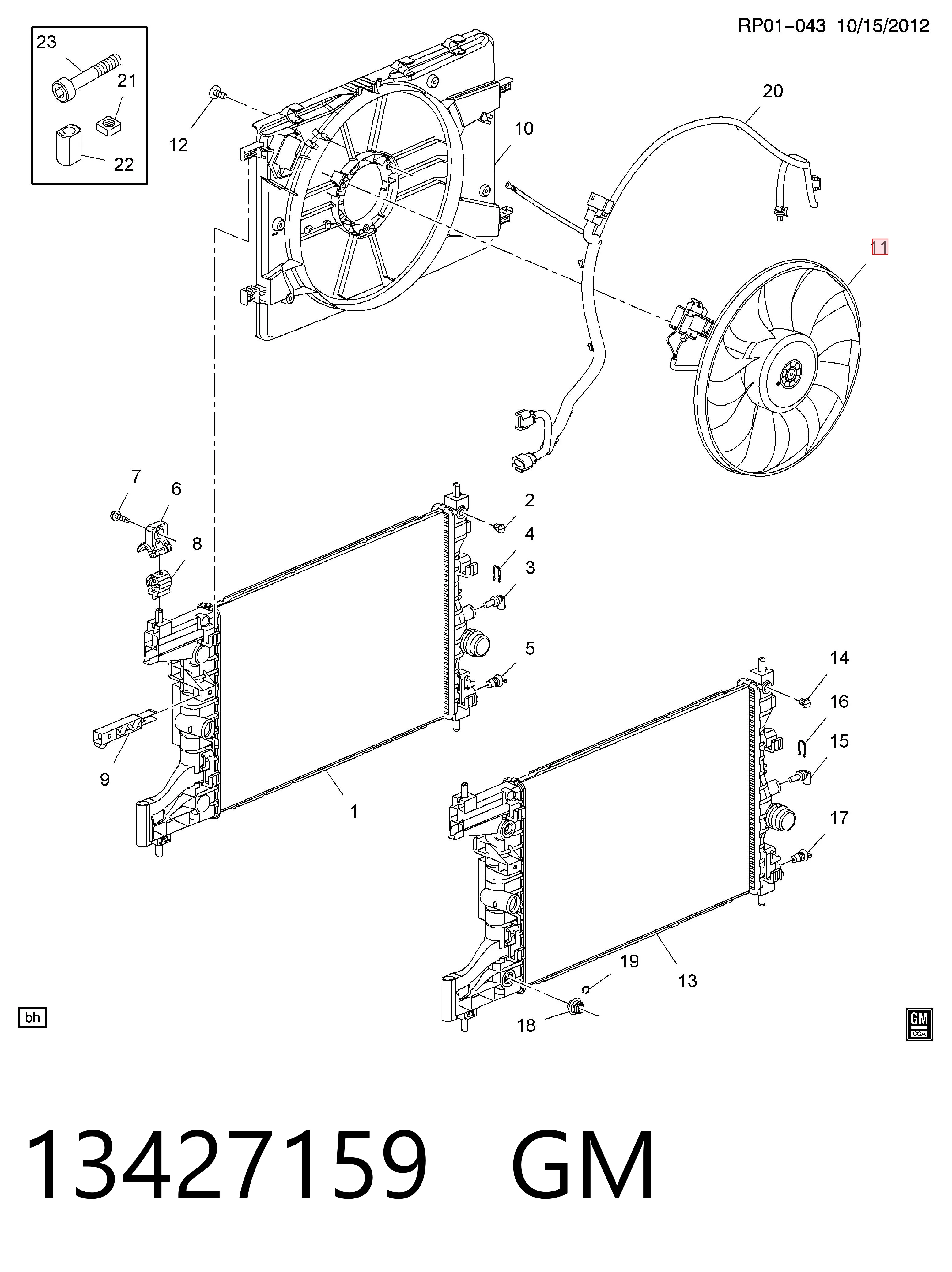 Ventilador elétrico de esfriamento montado (motor + roda de aletas) para Chevrolet Cruze  J300