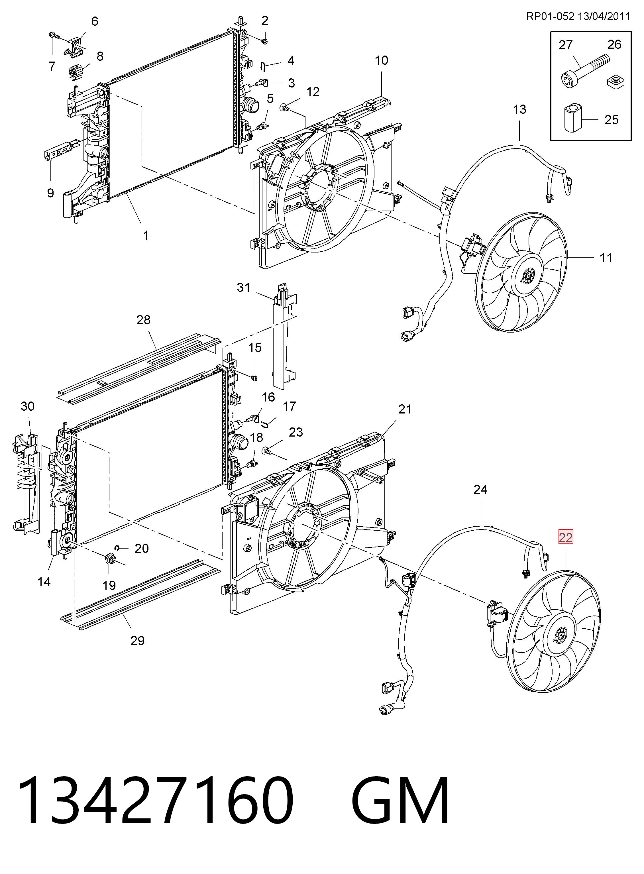  Ventilador elétrico de esfriamento montado (motor + roda de aletas) Opel Zafira C monovolume (P12) (2011 - 2019) C