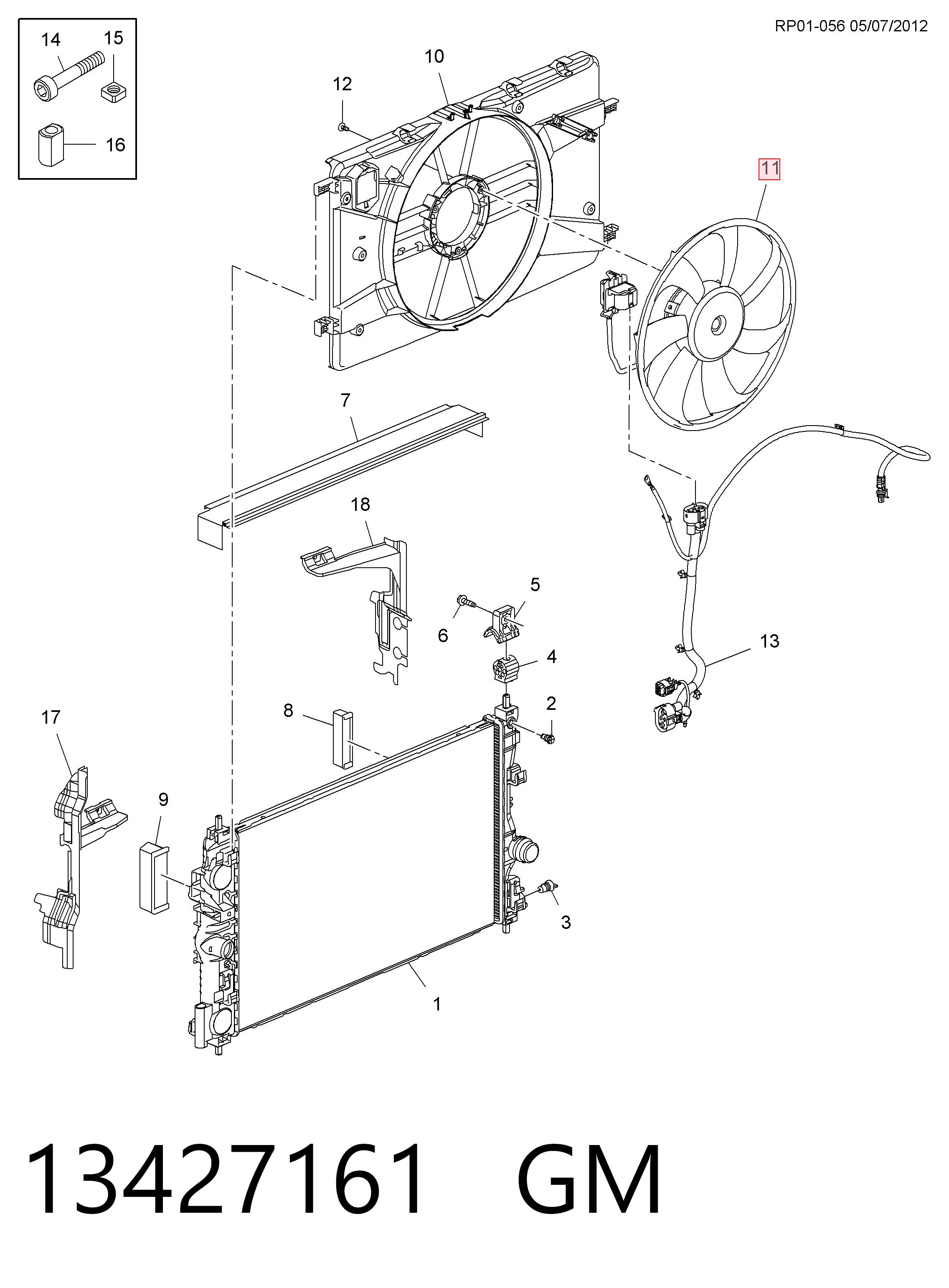 13427161 General Motors Ventilador elétrico de esfriamento montado (motor + roda de aletas)