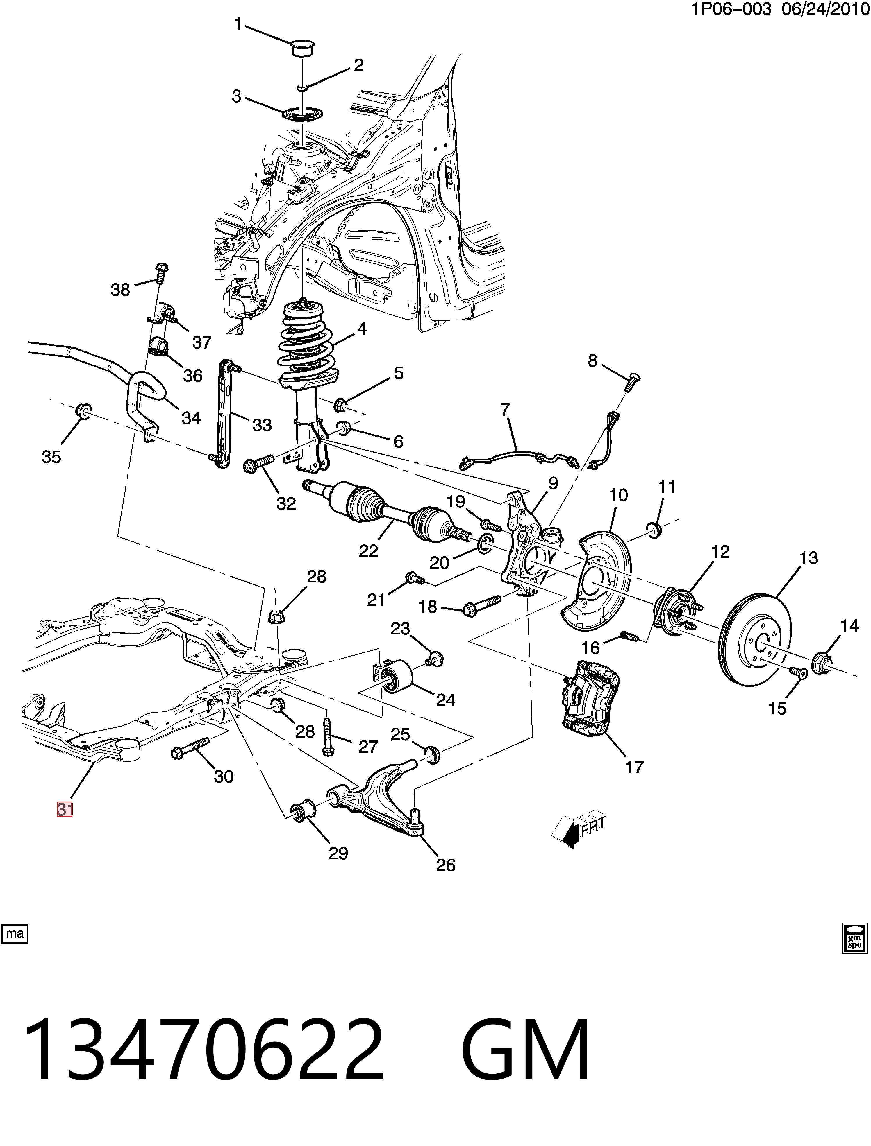 Viga de suspensão dianteira (plataforma veicular) Chevrolet Cruze sedan (J300) (2009 - 2026) 
