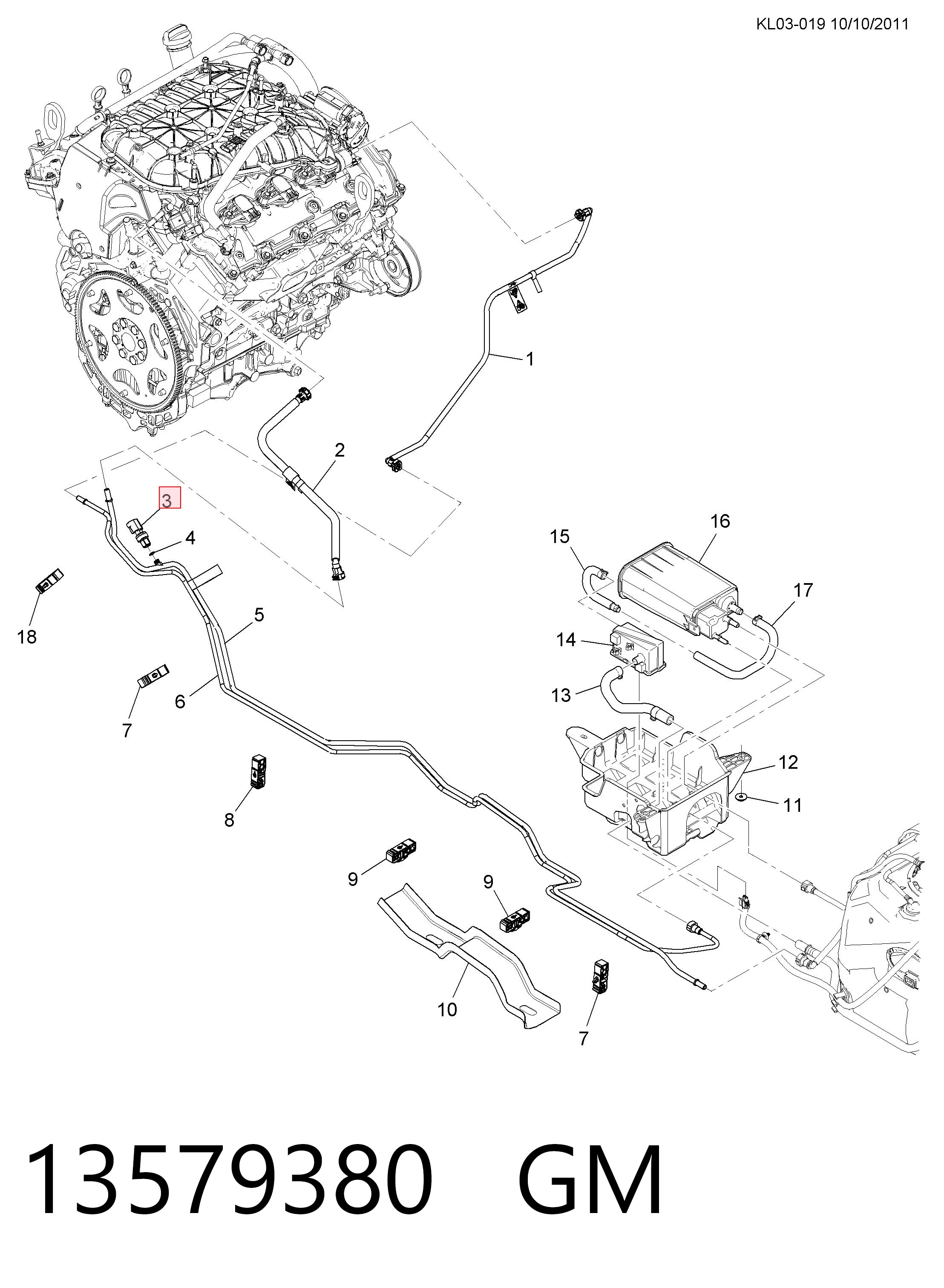 13579380 General Motors Sensor de pressão de combustível