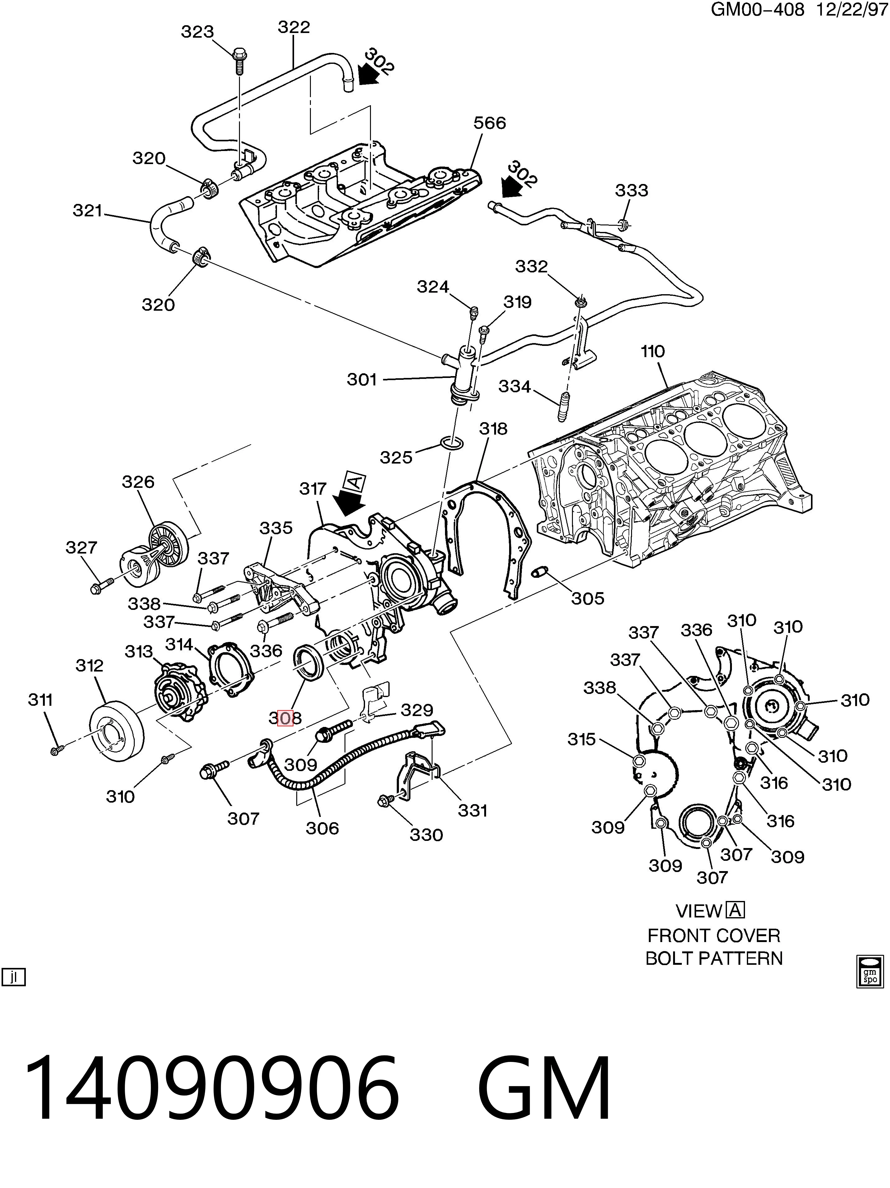 14090906 General Motors Vedação dianteira de cambota de motor