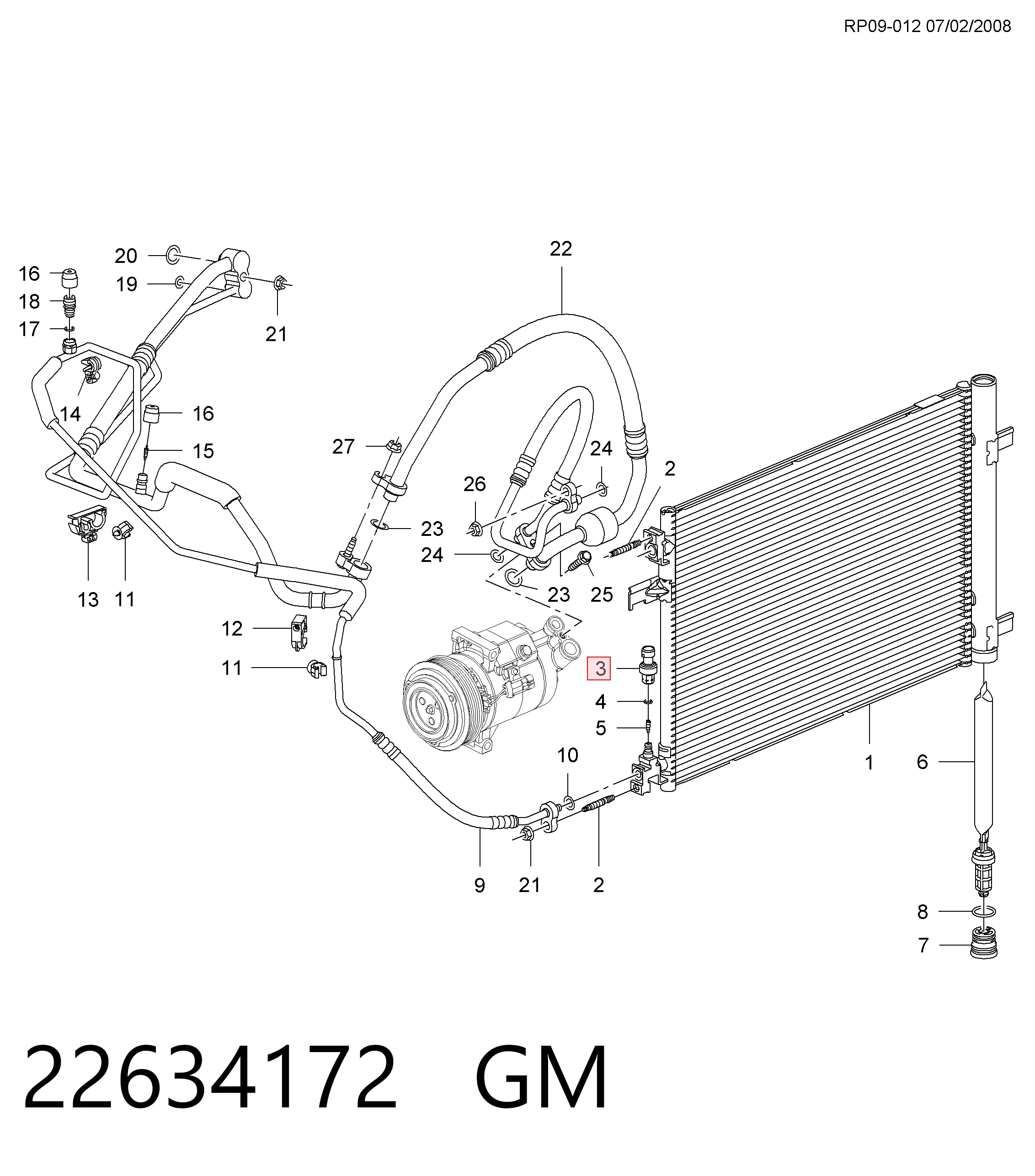 22634172 General Motors Sensor de pressão absoluta de aparelho de ar condicionado
