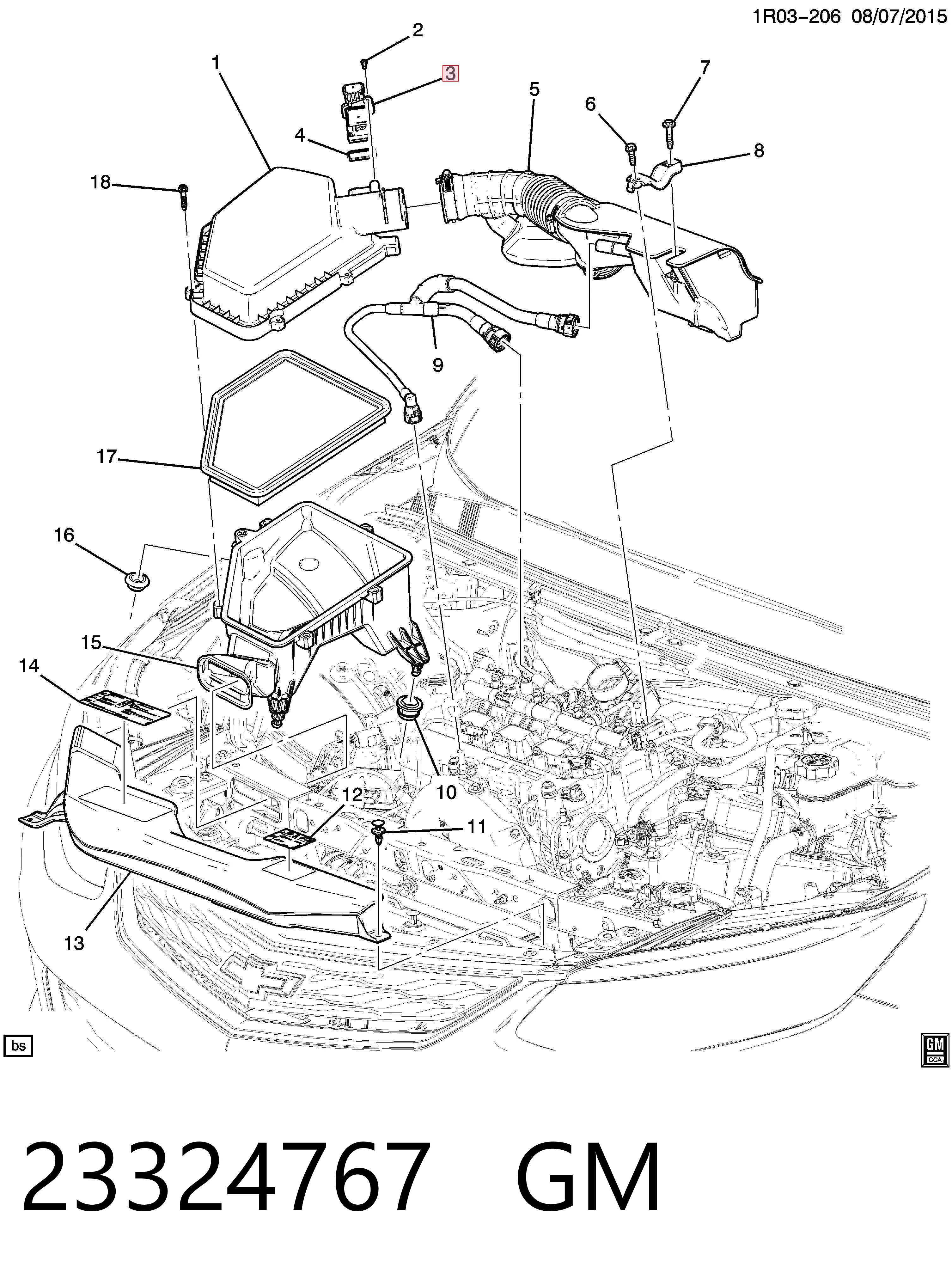 23324767 General Motors Sensor de fluxo (consumo) de ar, medidor de consumo M.A.F. - (Mass Airflow)