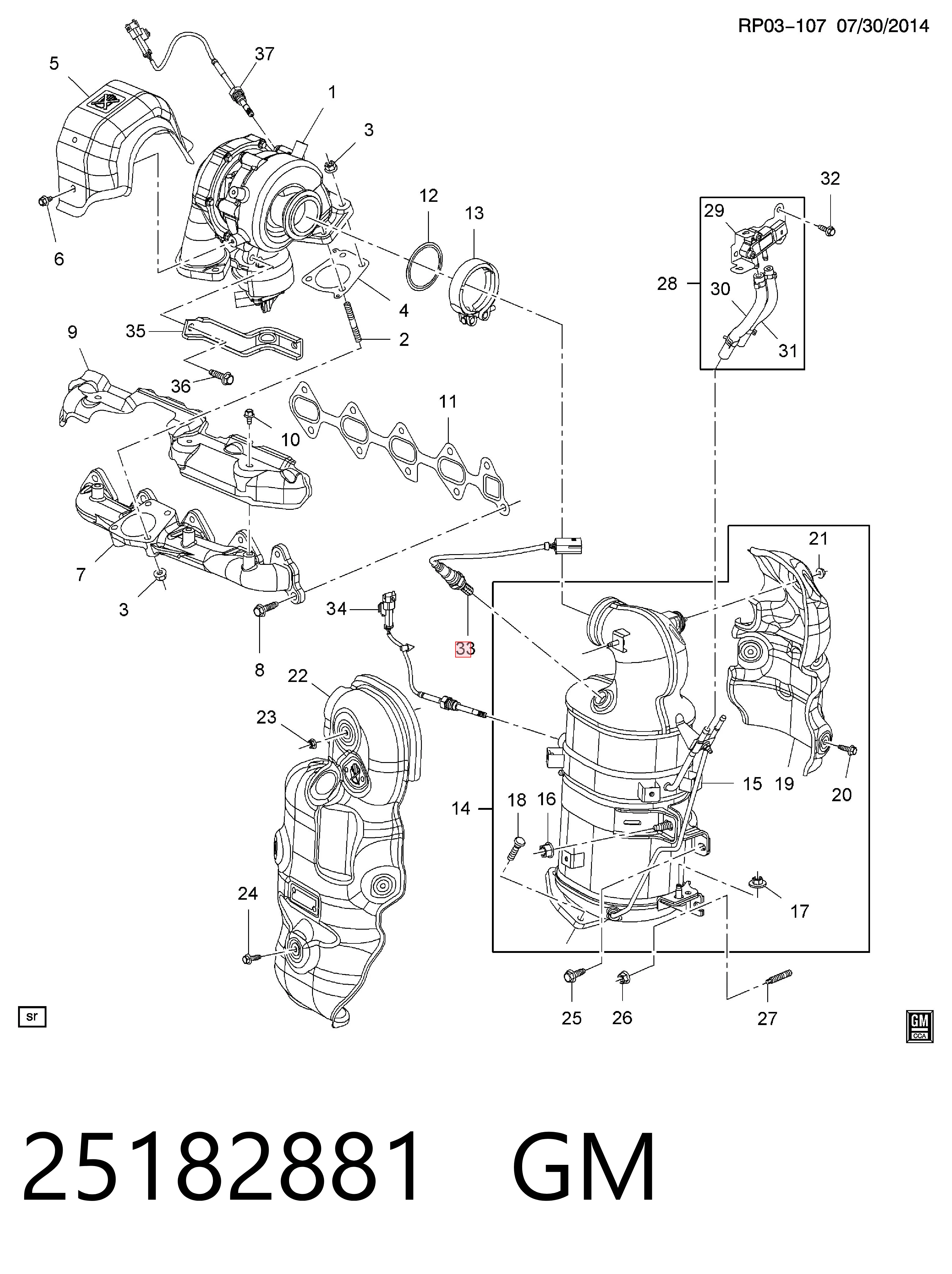 25182881 General Motors Sonda lambda, sensor de oxigênio até o catalisador