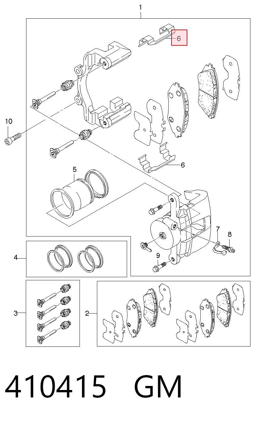 410415 General Motors Kit de molas de fixação de sapatas de disco dianteiras