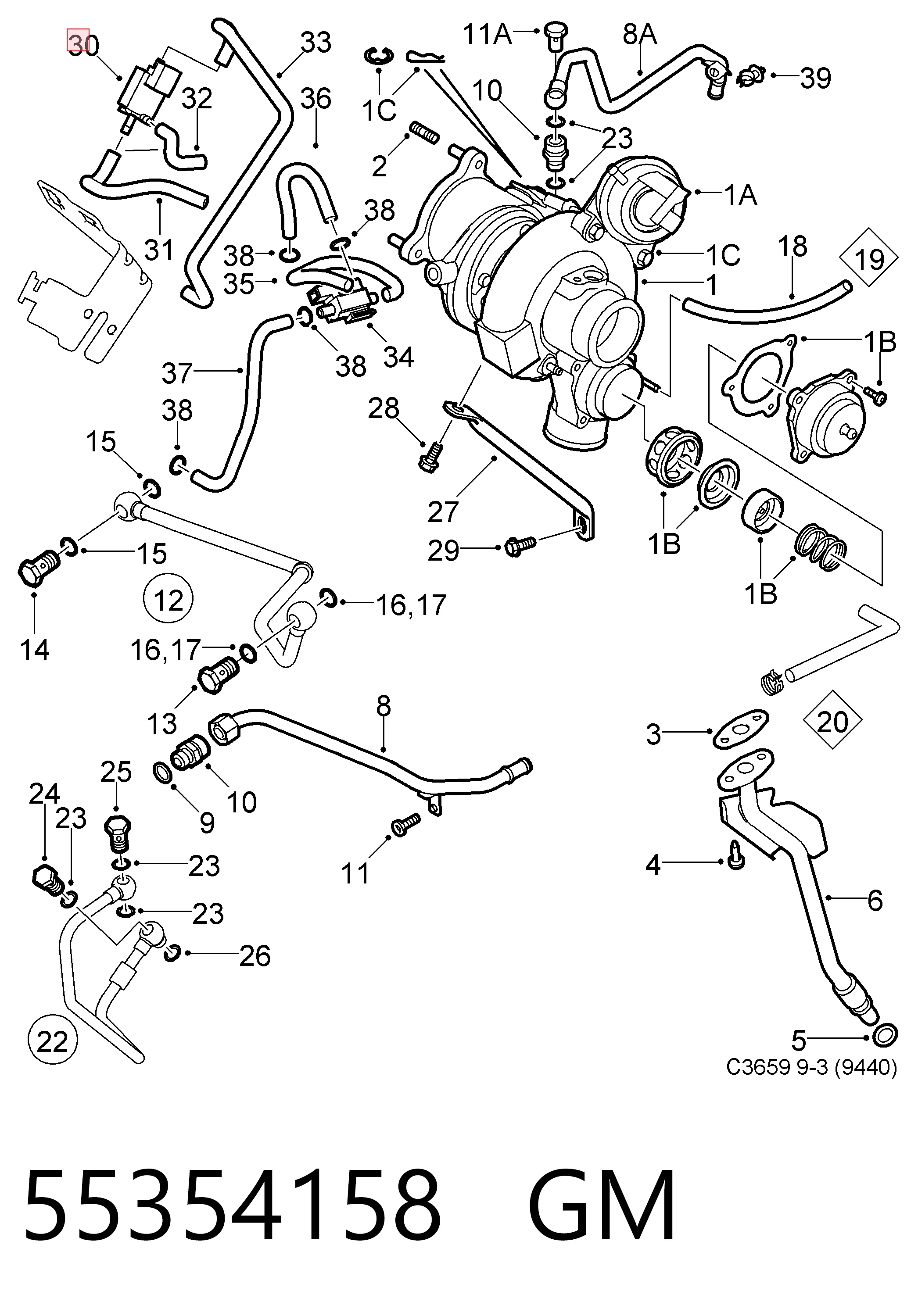 Válvula de comutação do sistema de fornecimento de ar 55354158 Peugeot/Citroen