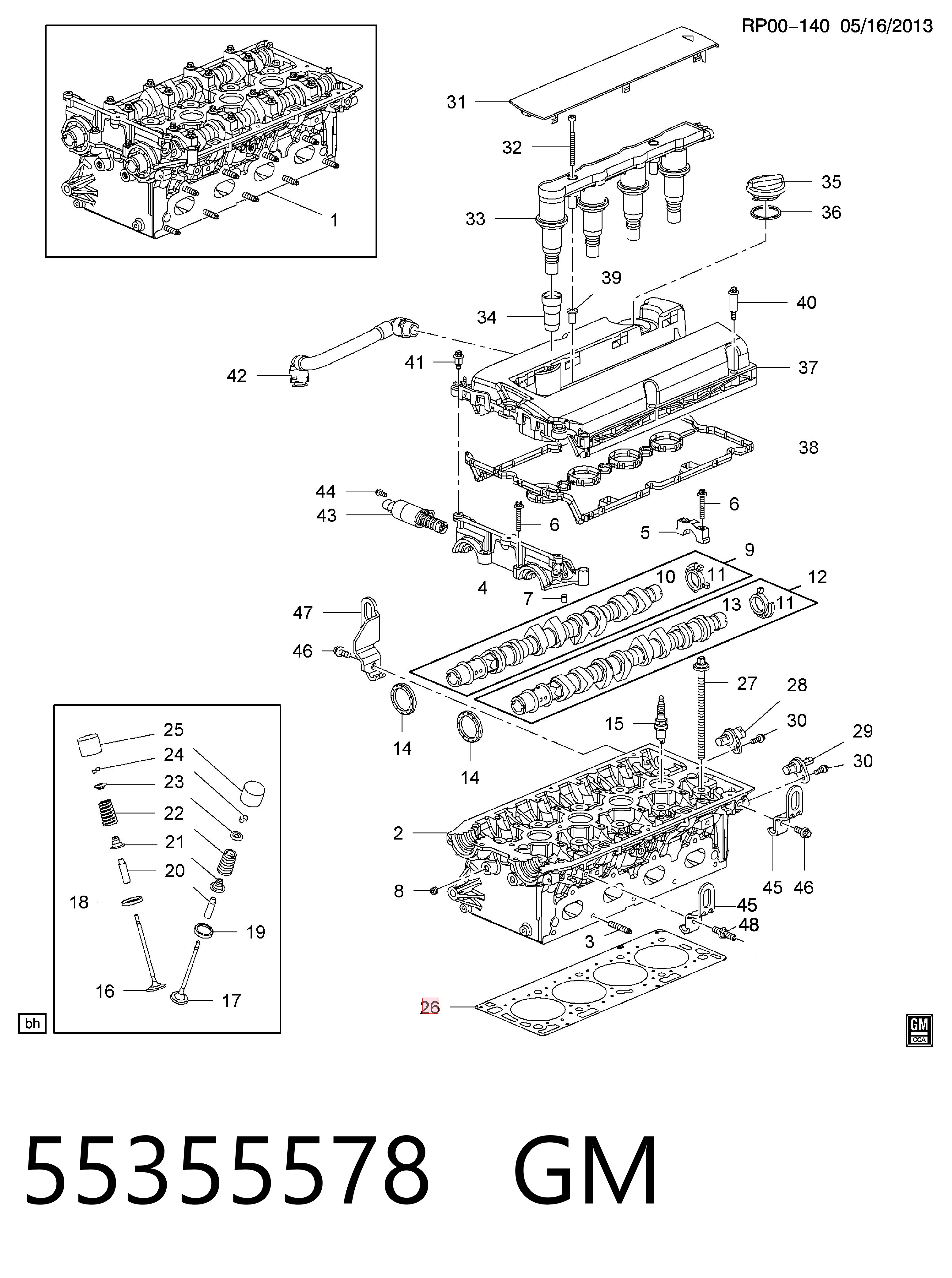 55355578 General Motors Vedante de cabeça de motor (CBC)