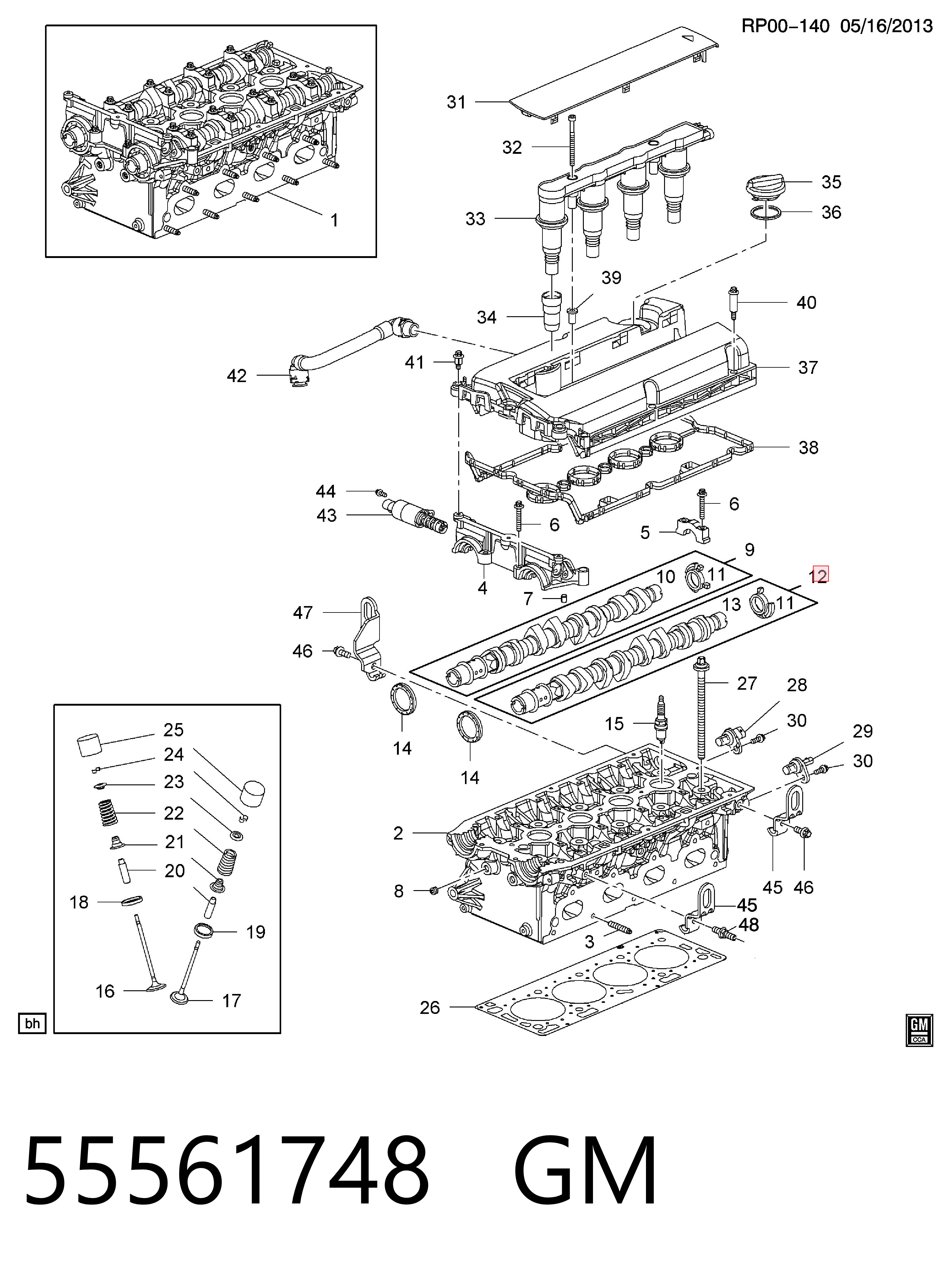 55561748 General Motors Árvore distribuidora de motor de escape