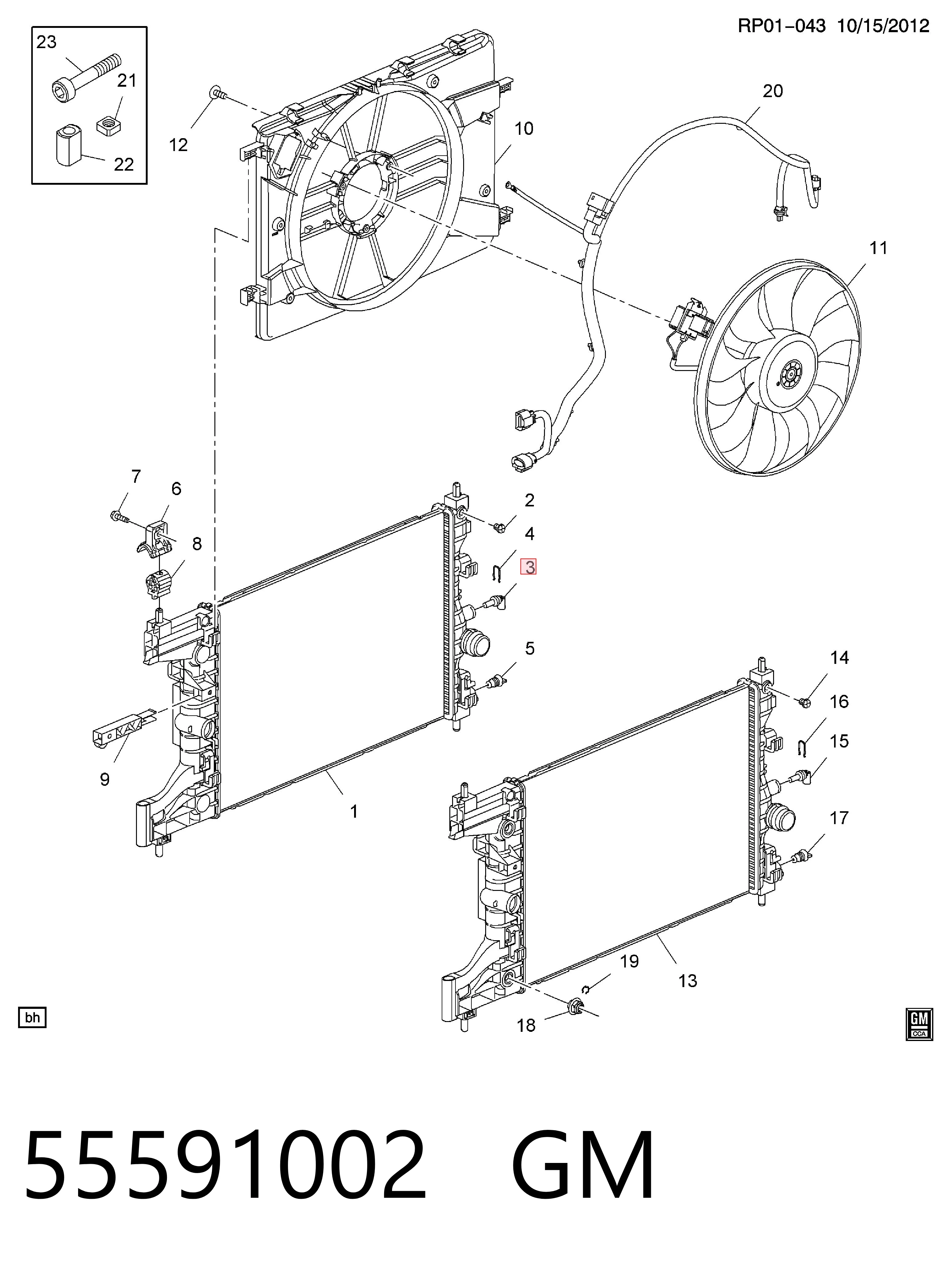 55591002 General Motors Sensor de temperatura do fluido de esfriamento