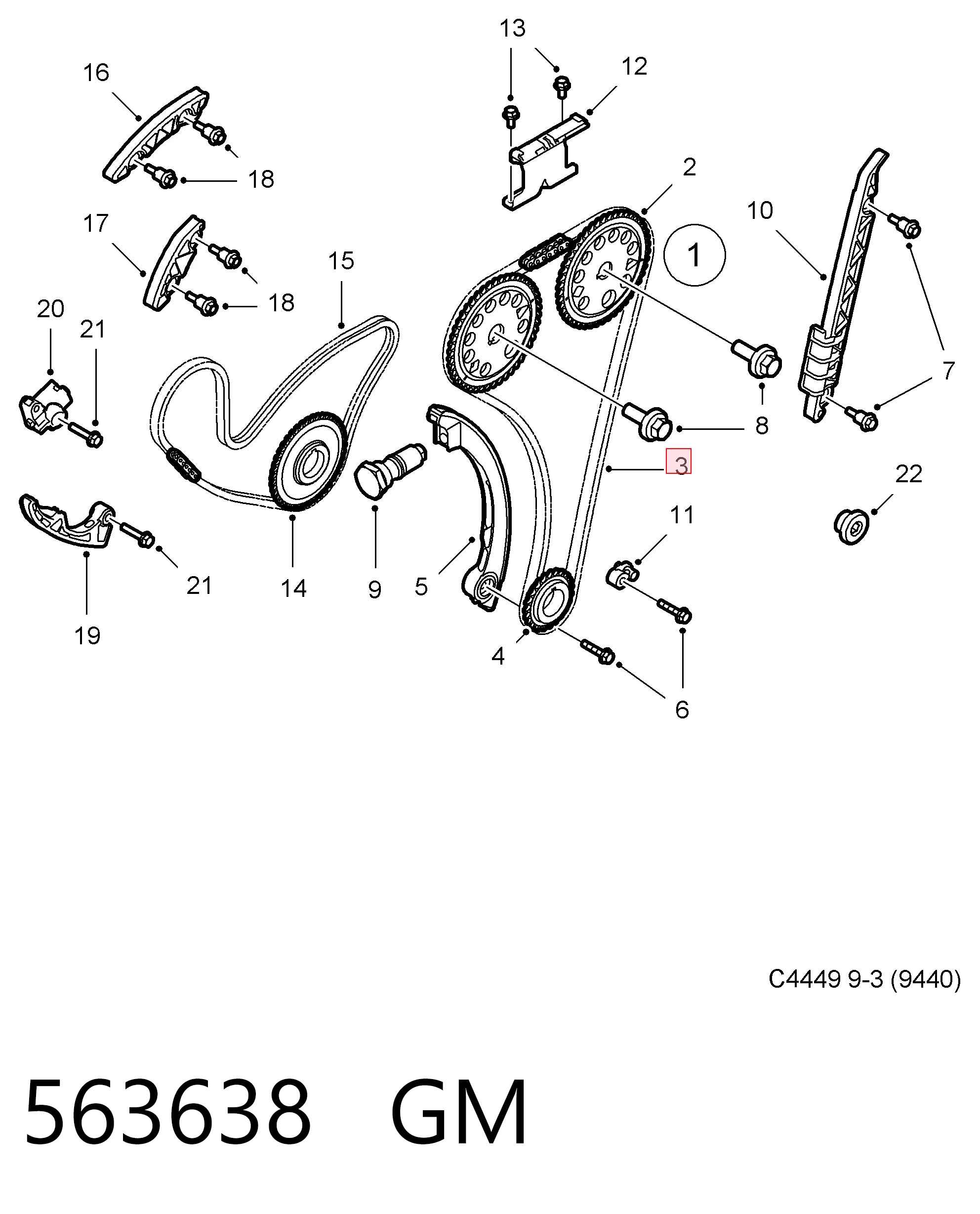 Cadeia do mecanismo de distribuição de gás Opel Vectra C 