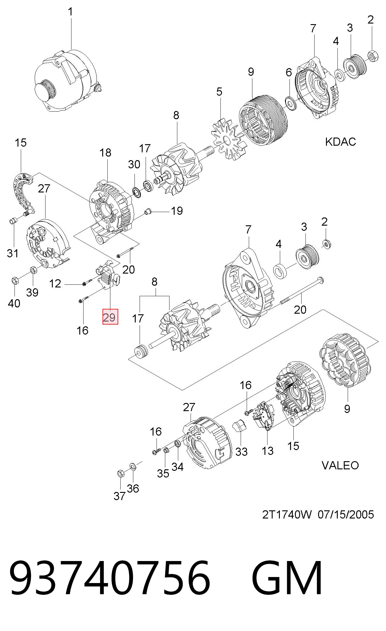 Relê-regulador do gerador (relê de carregamento) Parts-Mall 93740756