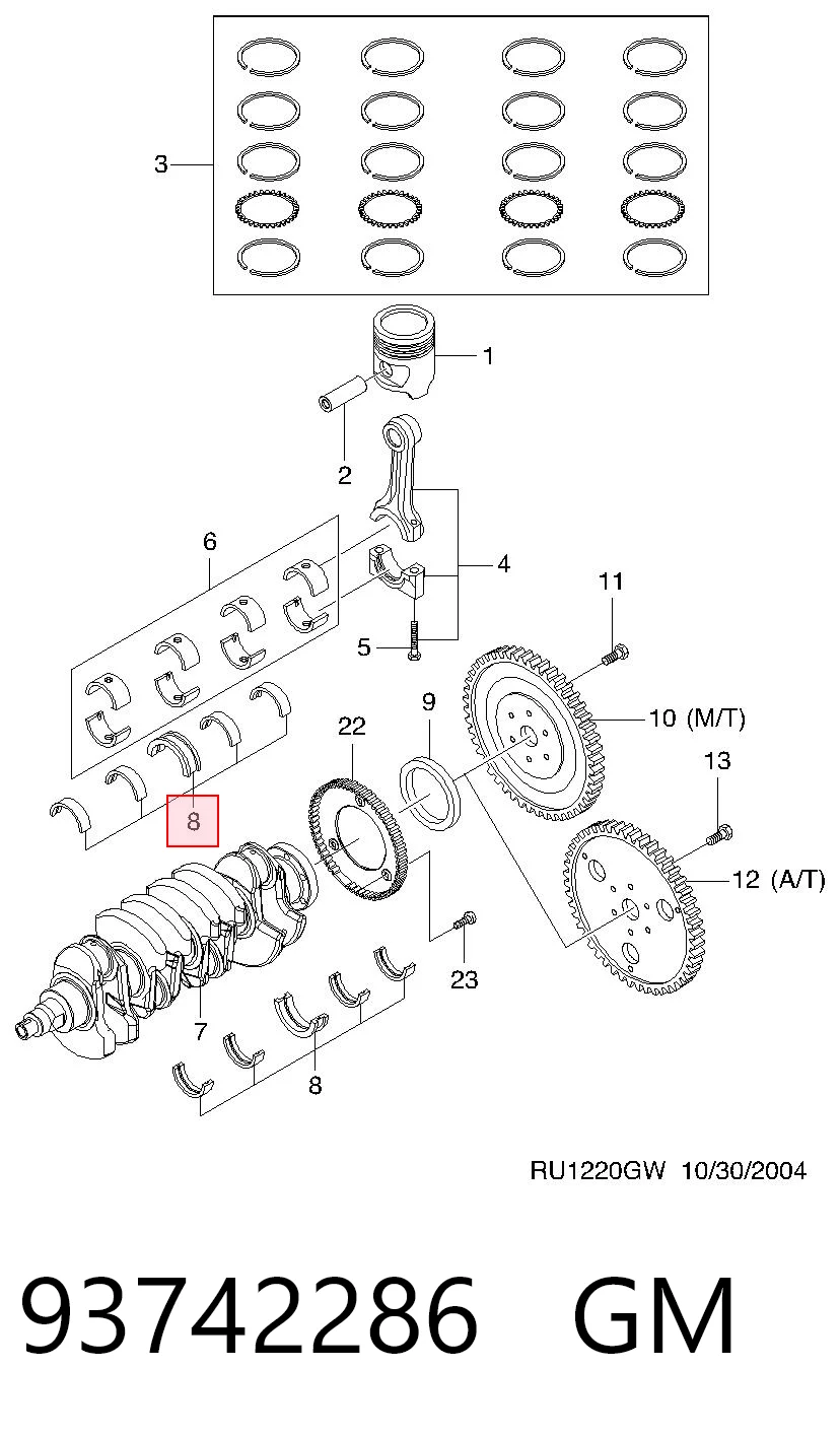 93742705 Peugeot/Citroen Folhas inseridas principais de cambota, kit, padrão (STD)