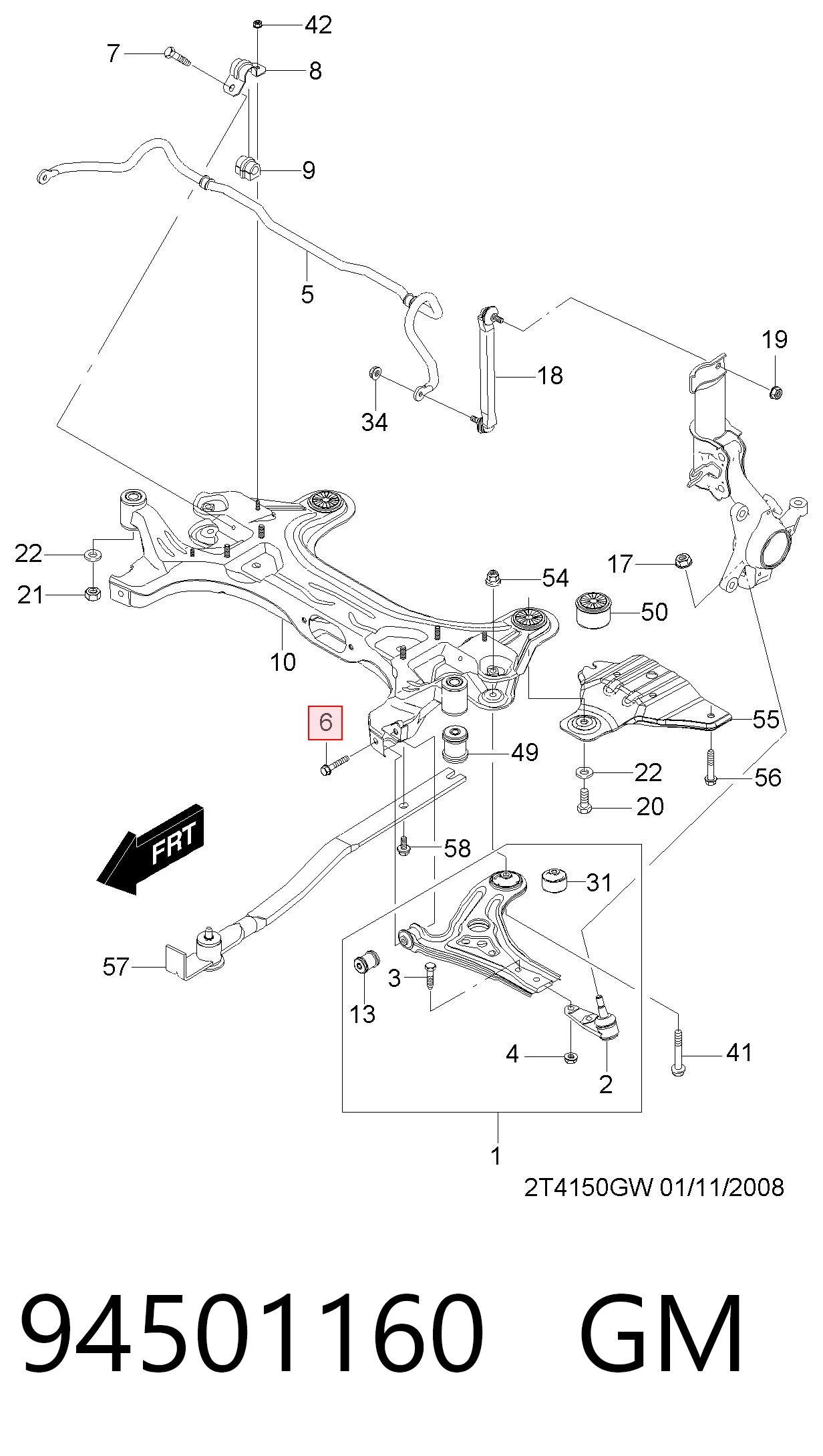 94501160 General Motors Parafuso de fixação de braço oscilante dianteiro