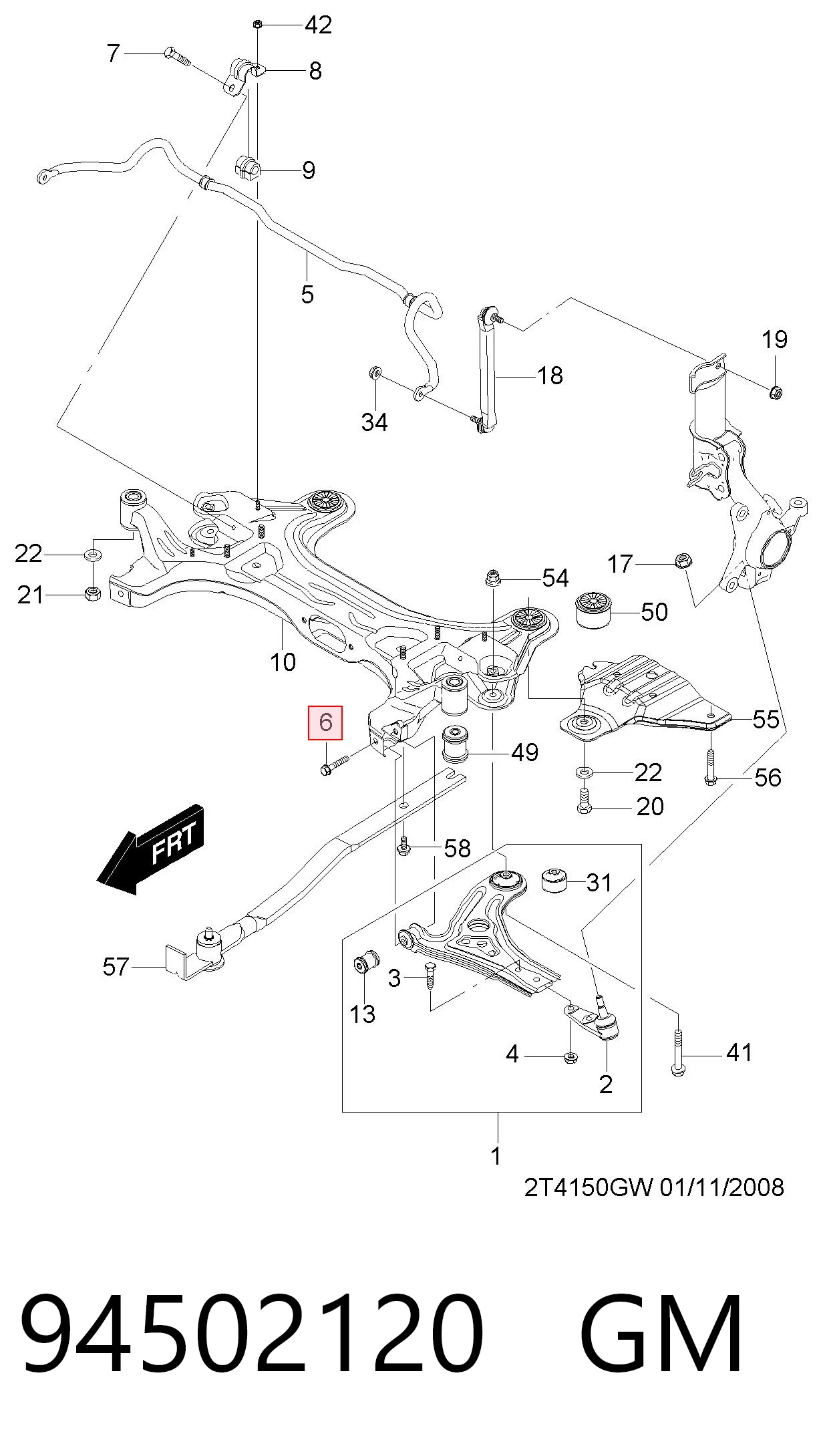 94502120 General Motors Parafuso de fixação de braço oscilante dianteiro, inferior