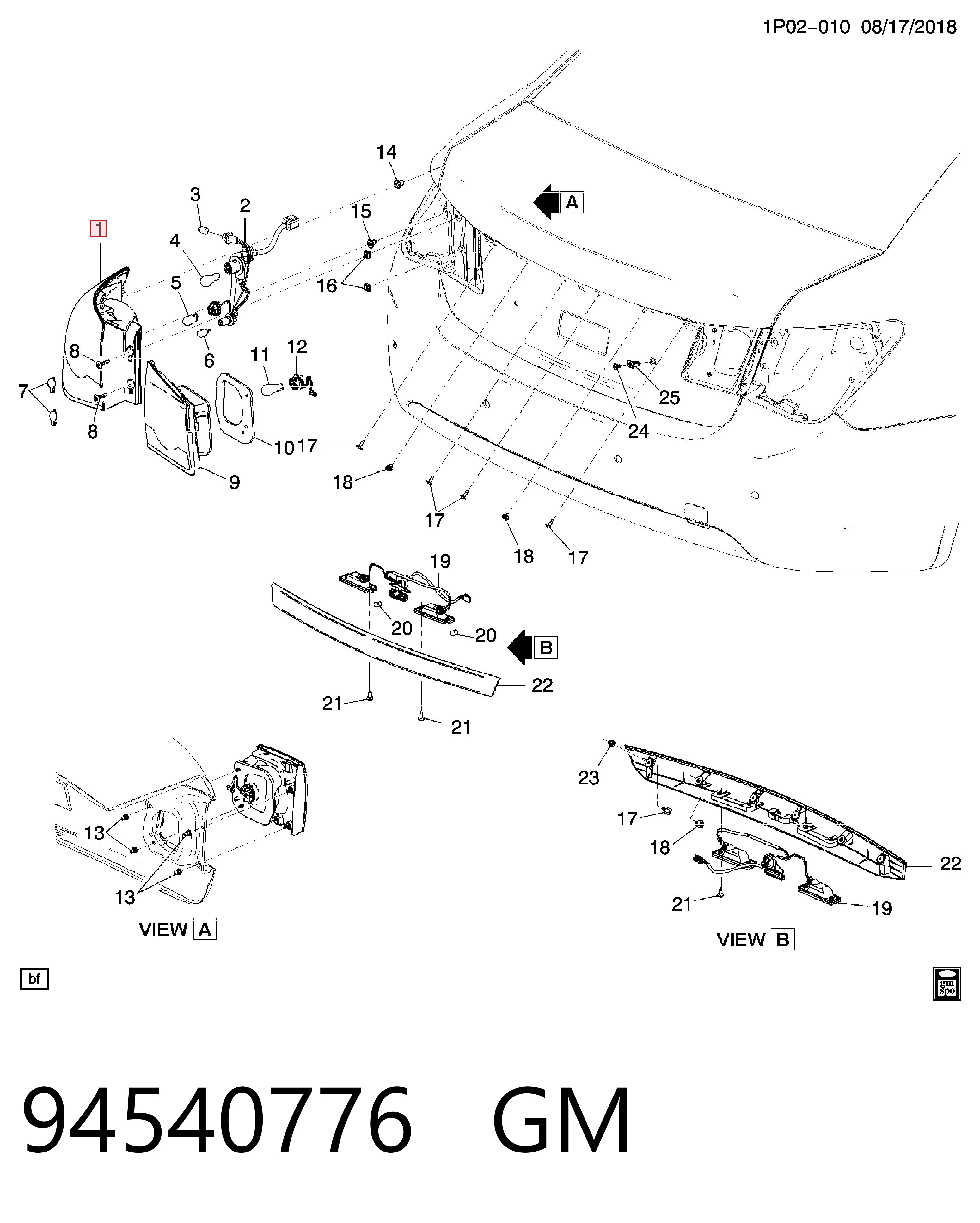 94540776 General Motors Lanterna traseira esquerda externa