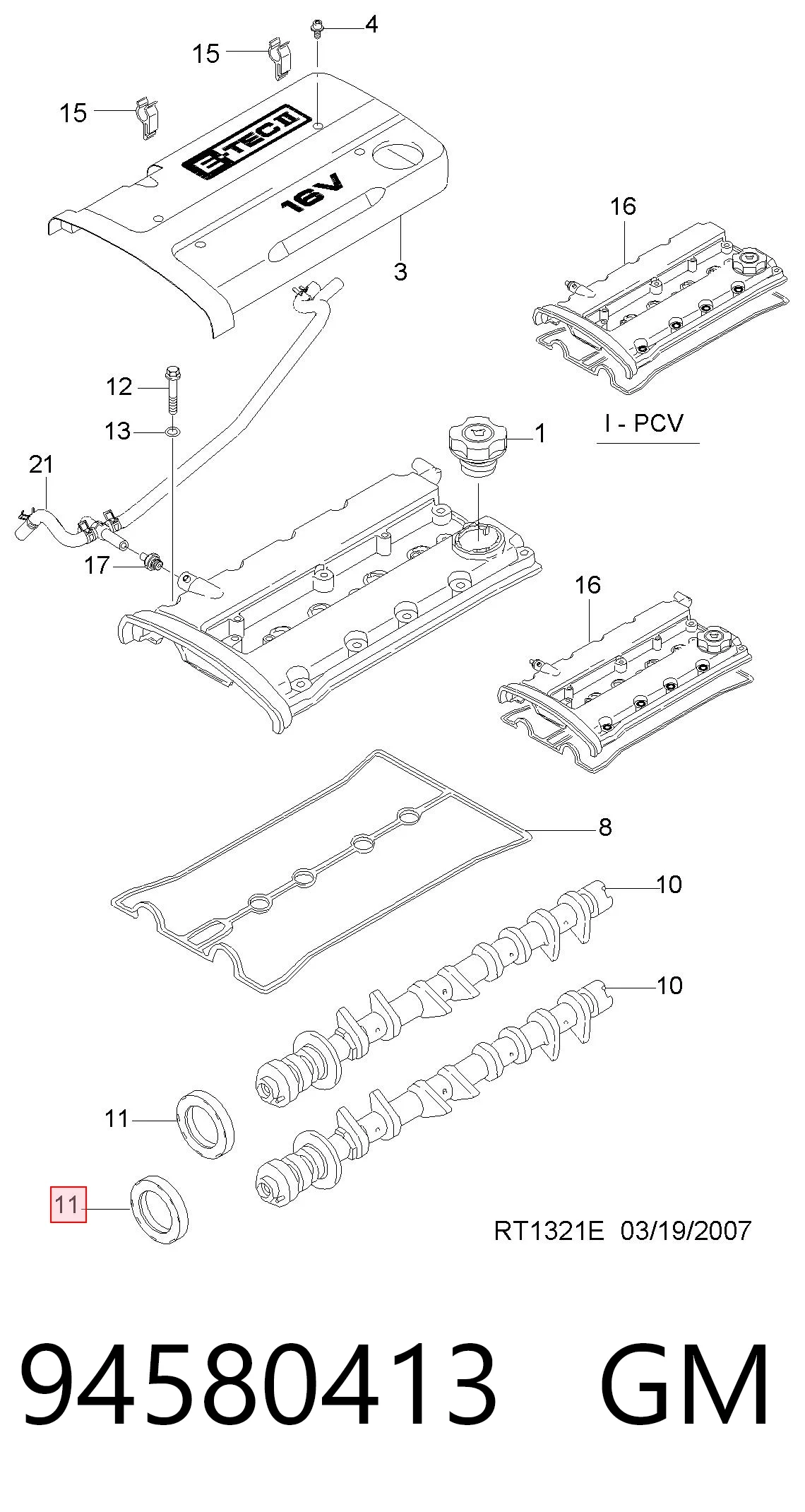 94580413 General Motors Vedação dianteira da árvore distribuidora de motor
