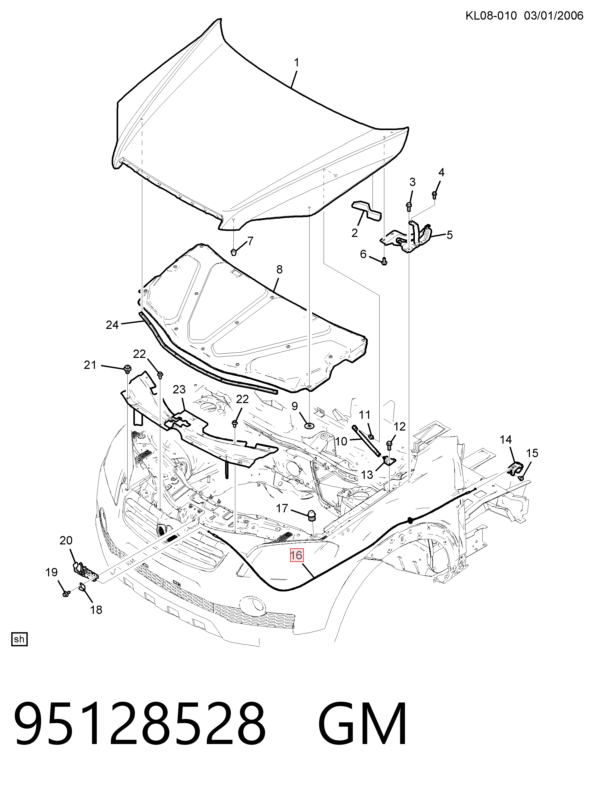 Cabo de abertura da capota para Chevrolet Captiva C100