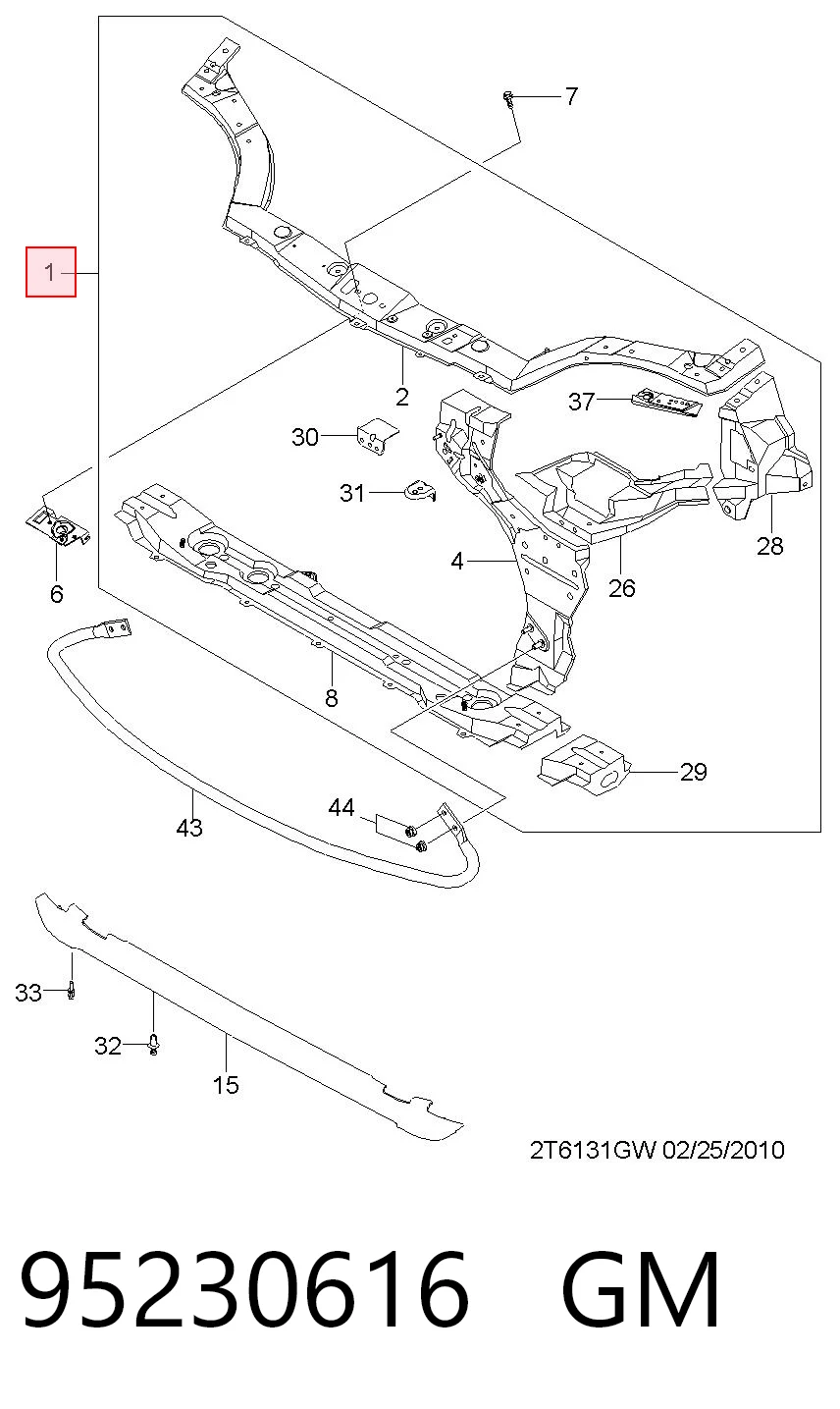 Suporte do radiador montado (painel de montagem de fixação das luzes) para Chevrolet Aveo T250, T255