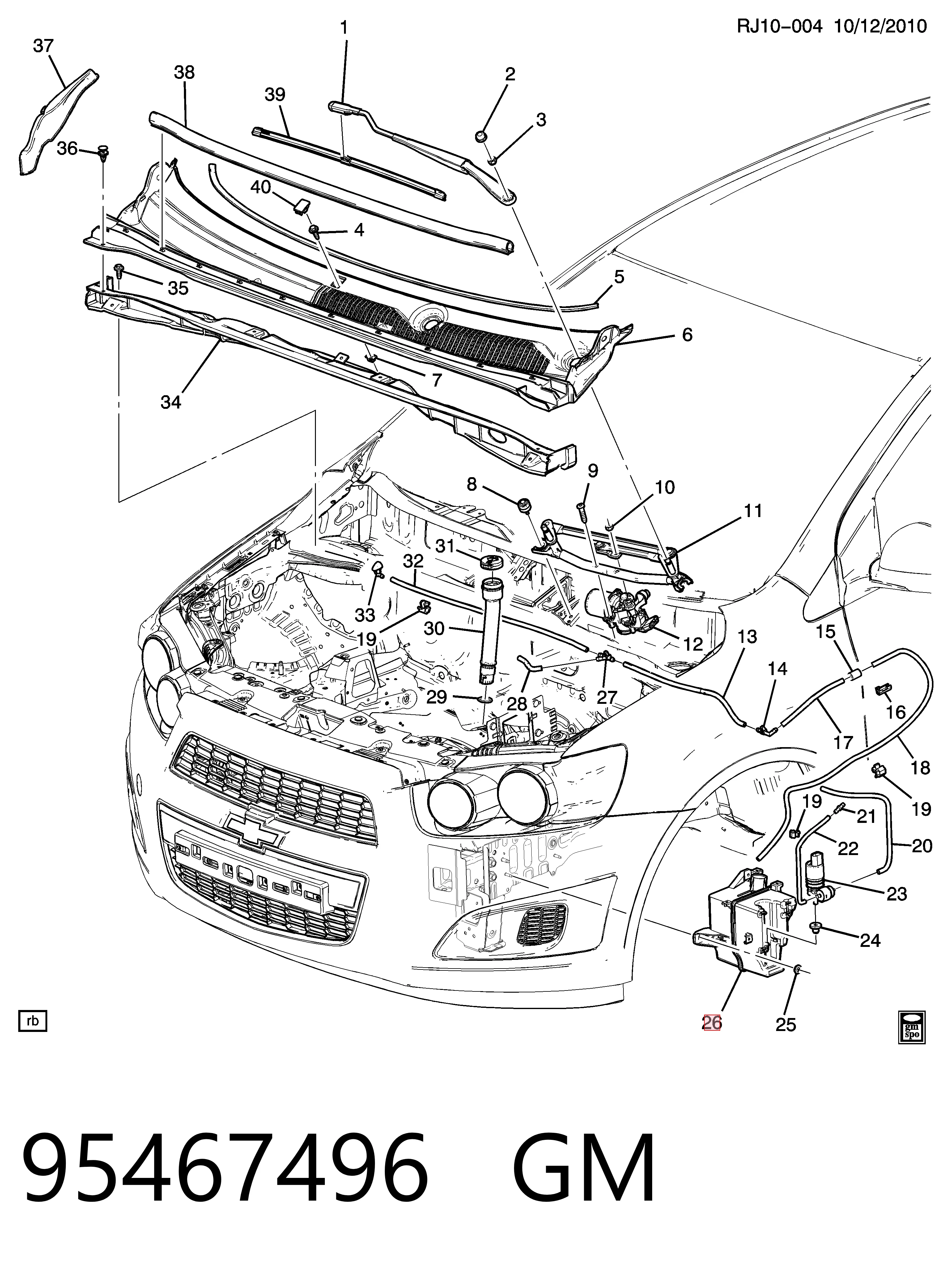 Tanque de fluido para lavador de vidro para Chevrolet Aveo III T300