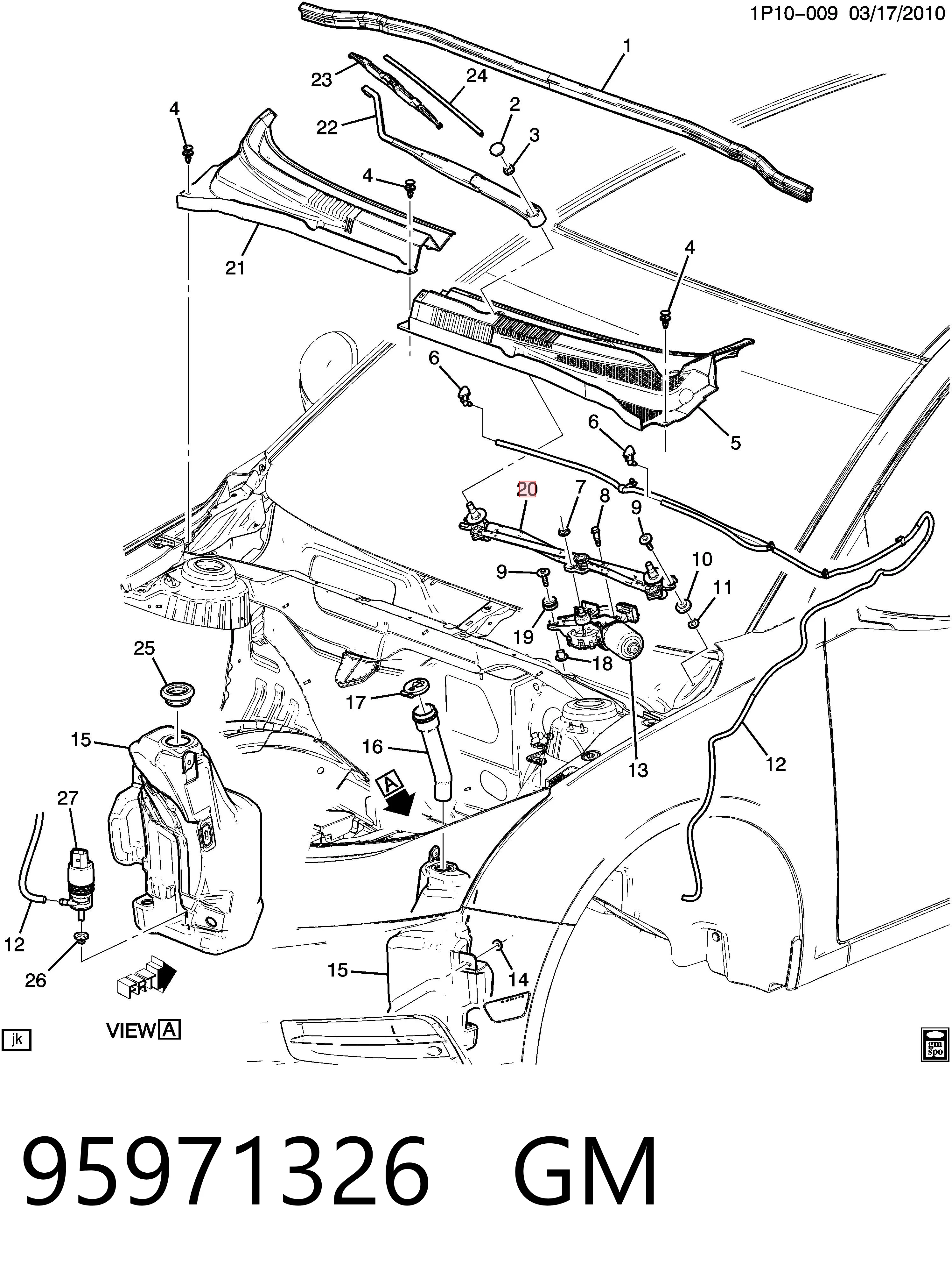 95971326 General Motors Trapézio de limpador pára-brisas