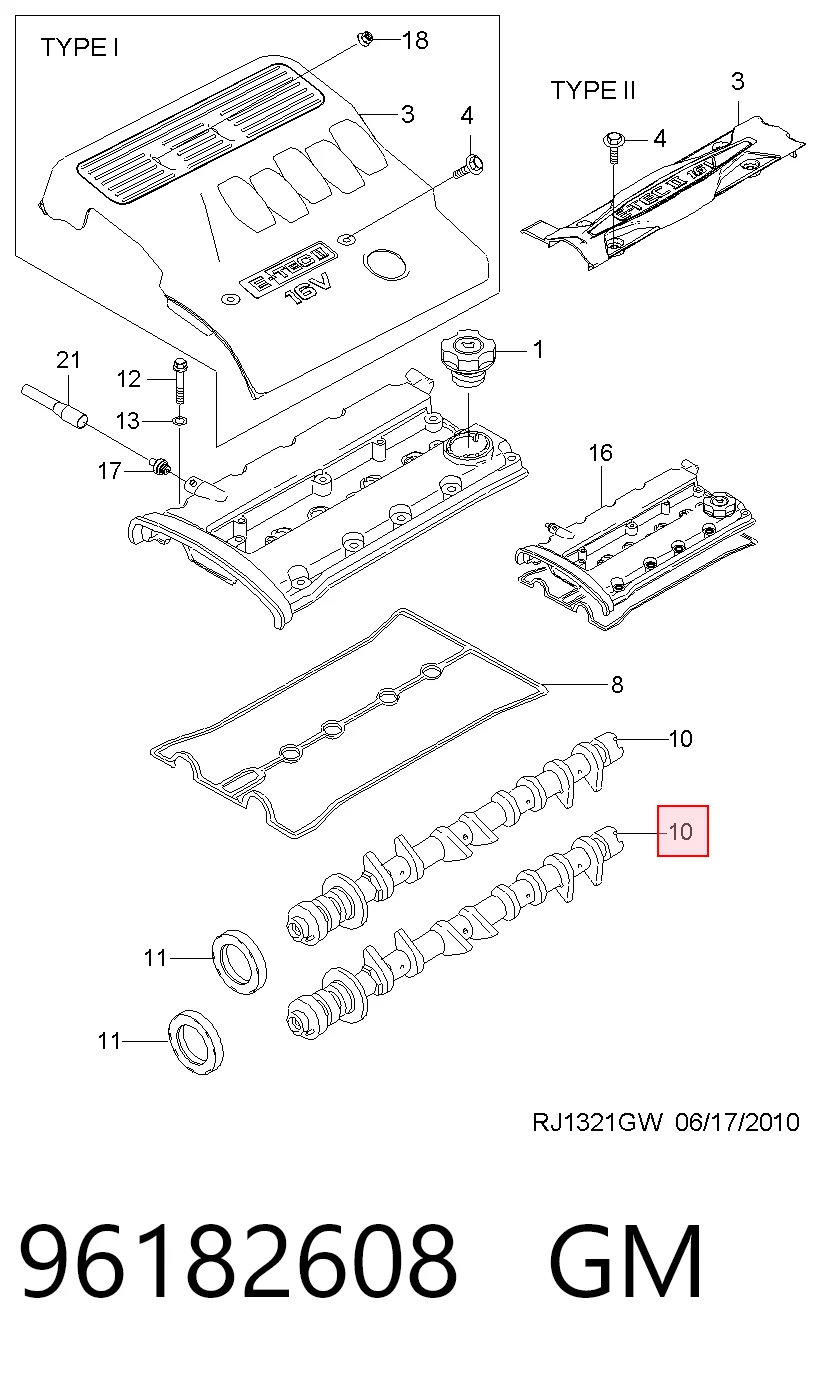 Árvore distribuidora de motor para Daewoo Nubira I J10, J15