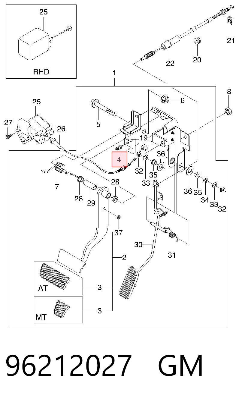 Sensor de ativação do sinal de parada 96212027 Hyundai/Kia