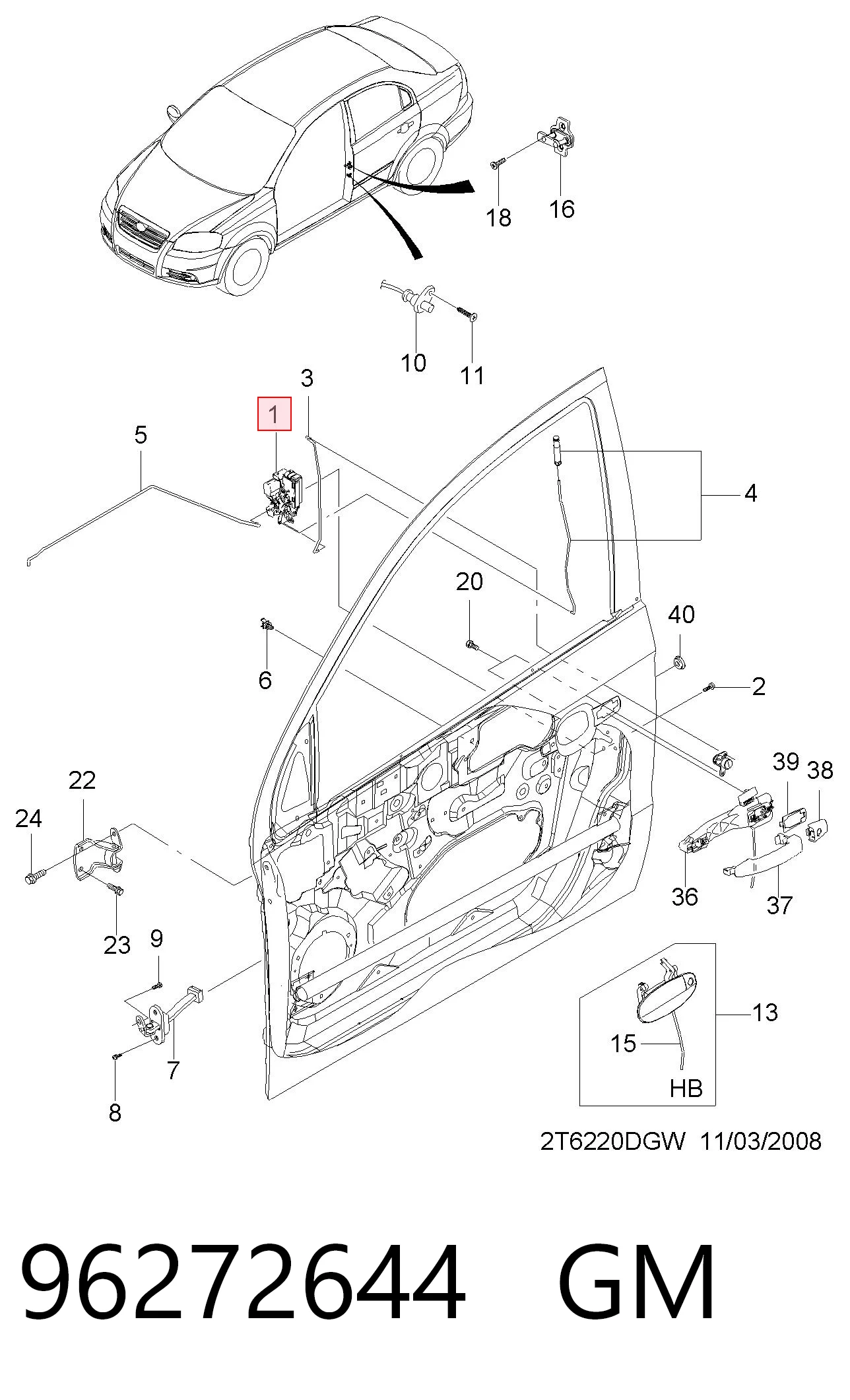 Compre 96272644 Peugeot/Citroen Fecho da porta dianteira direita
